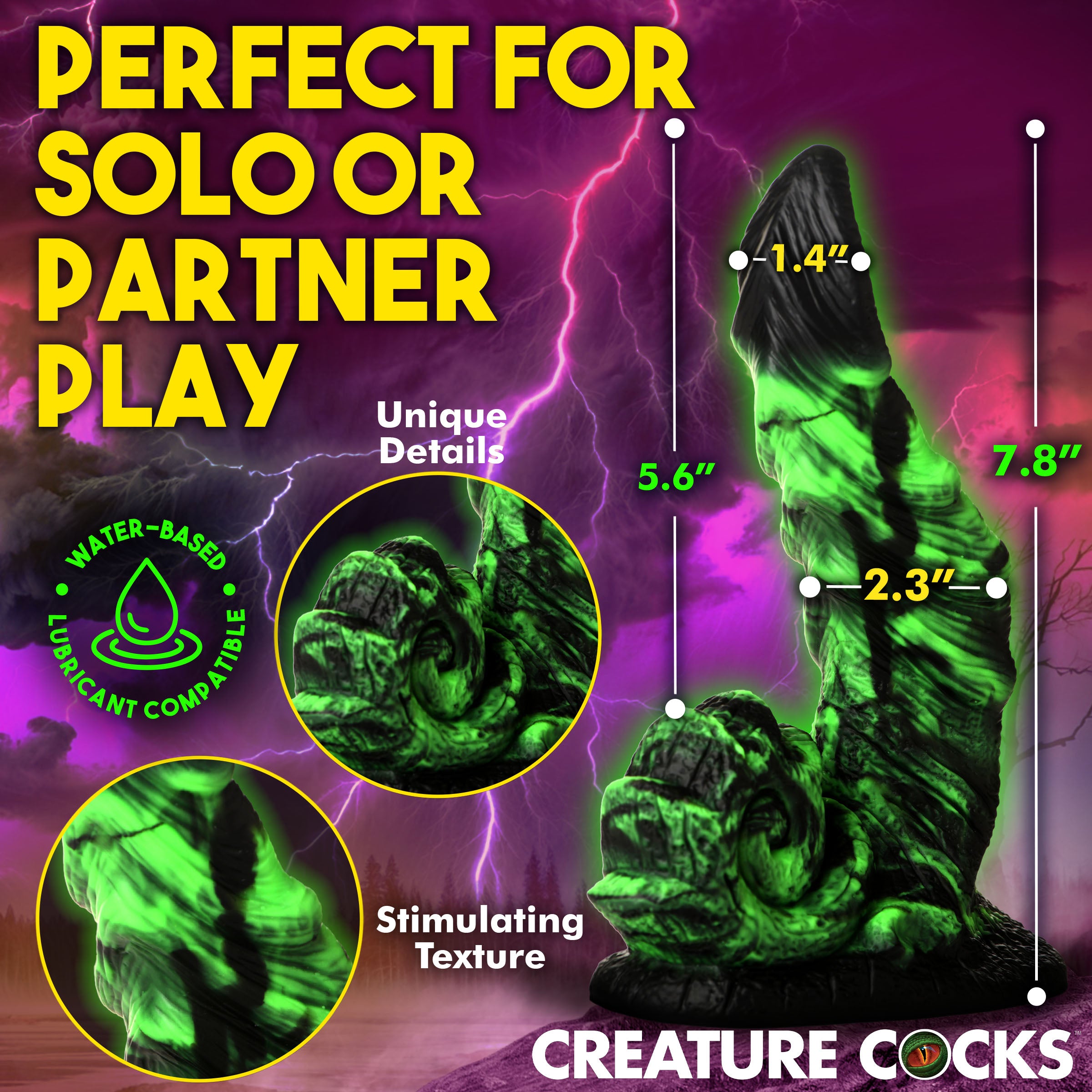 Creature Cocks Glowzilla Glow-In-The-Dark Silicone Dildo Green