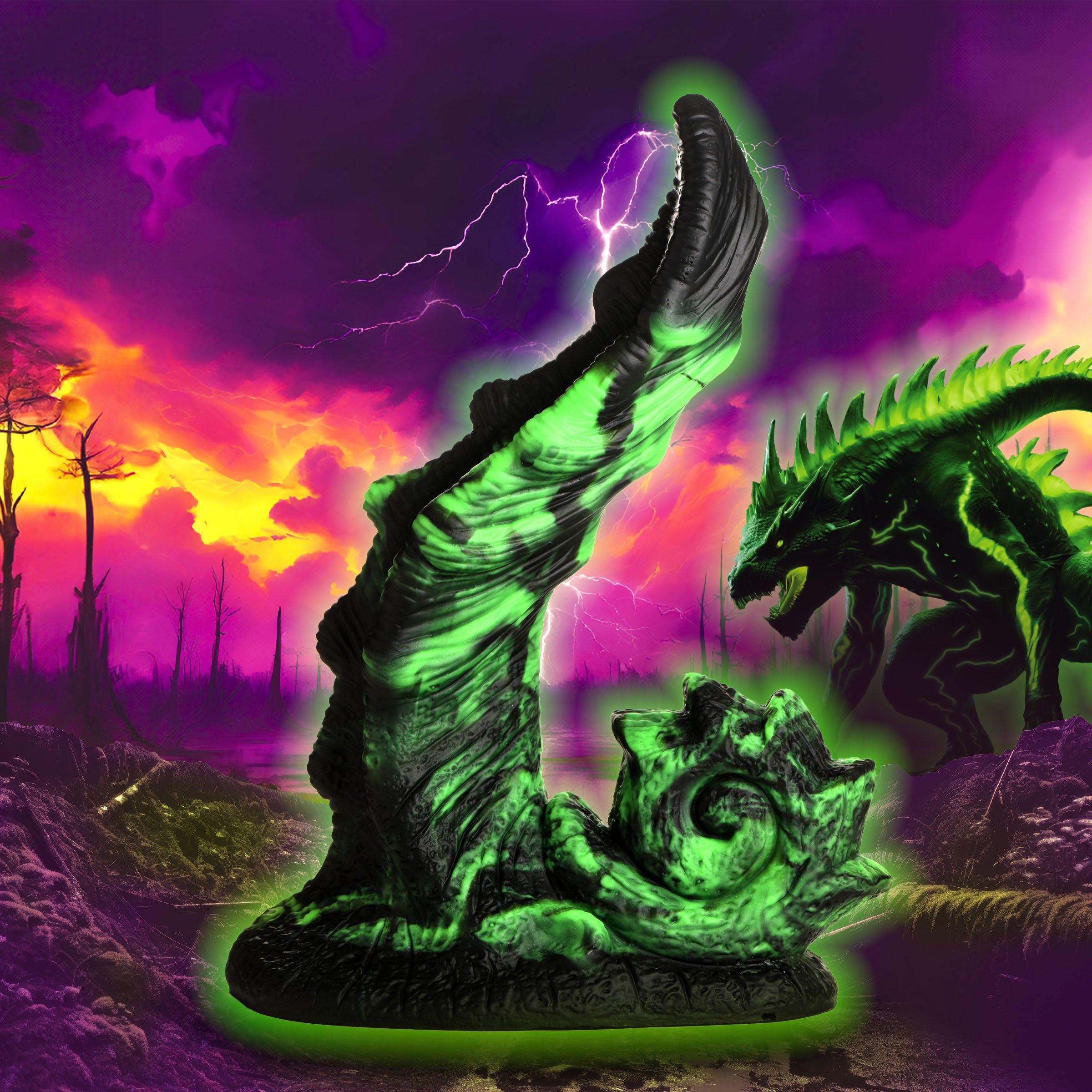 Creature Cocks Glowzilla Glow-In-The-Dark Silicone Dildo Green
