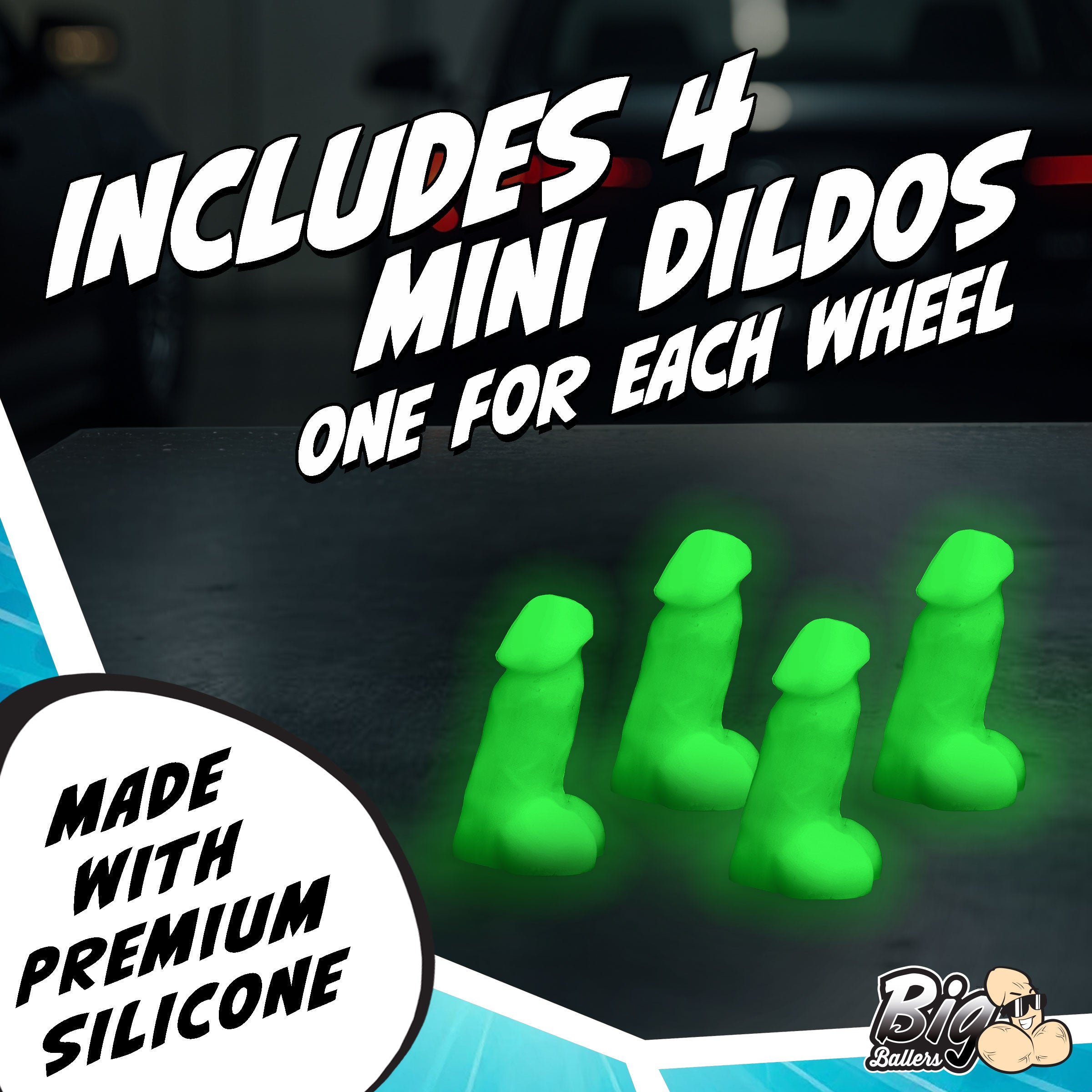 Big Ballers Glow-In-The-Dark Magnetic Snap-on Peckers Green