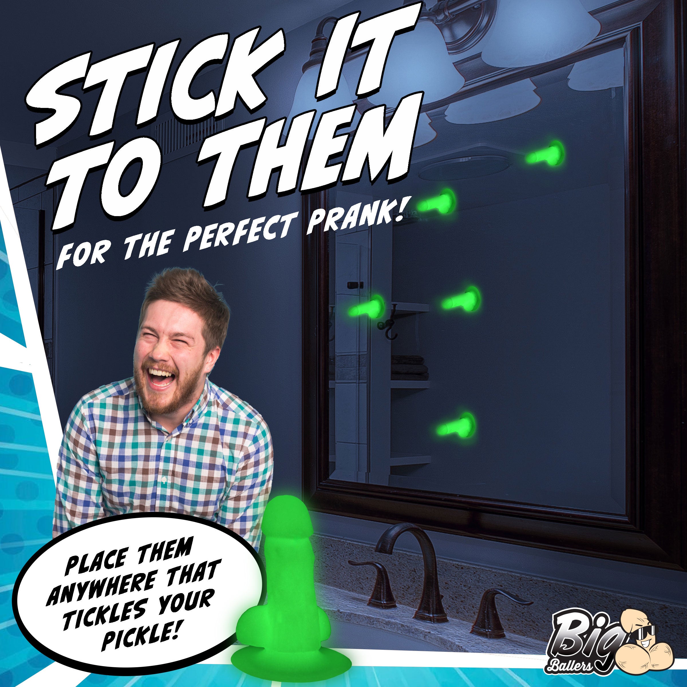 Big Ballers Glow-In-The-Dark Suction Snap-on Peckers Green