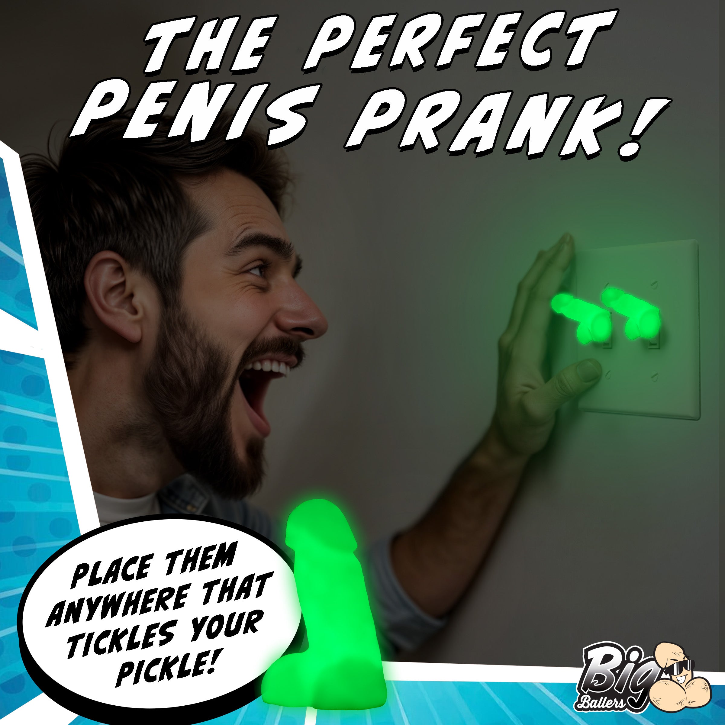 Big Ballers Glow in the Dark Snap-on Peckers Green