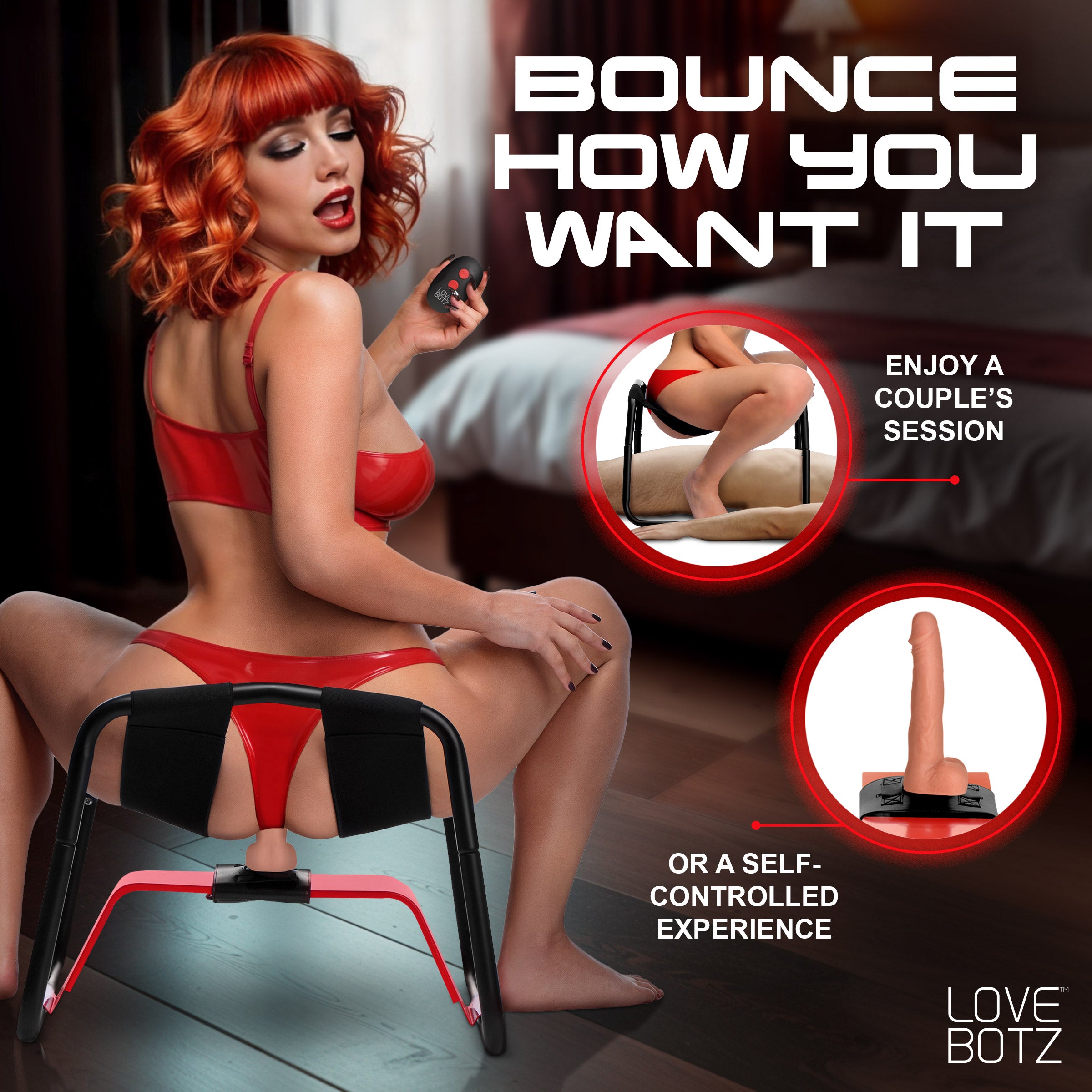 Lovebotz Bangin' Bench with Thrusting and Vibrating Dildo Black