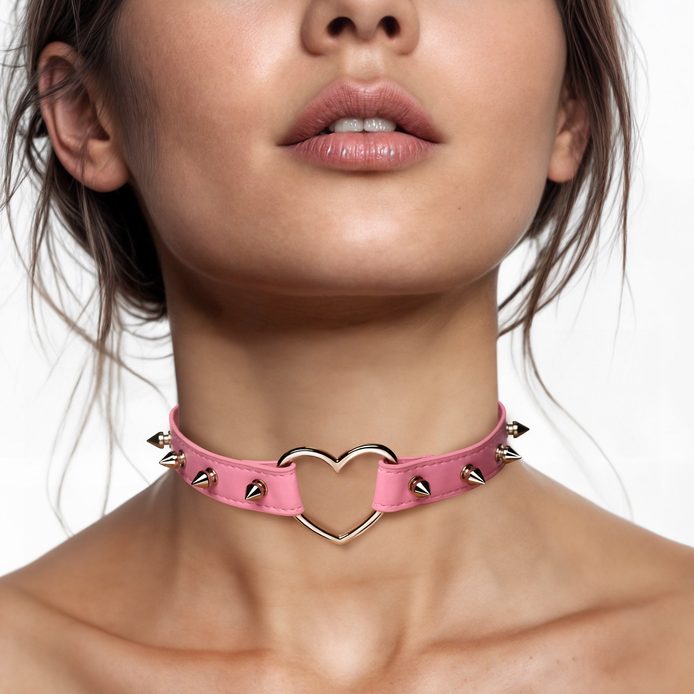 Master Series Spiked Heart Choker - Black Pink
