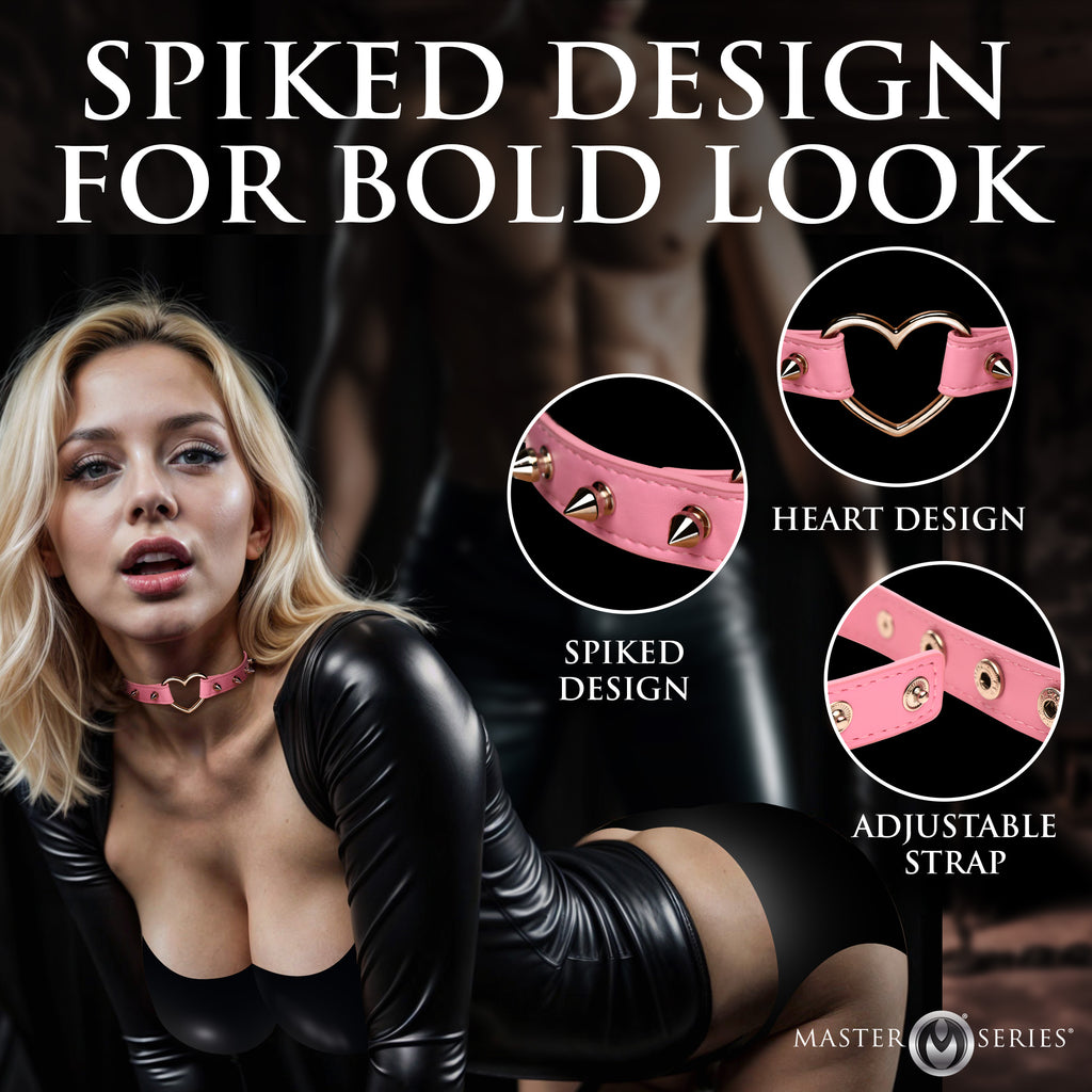 Master Series Spiked Heart Choker - Black Pink