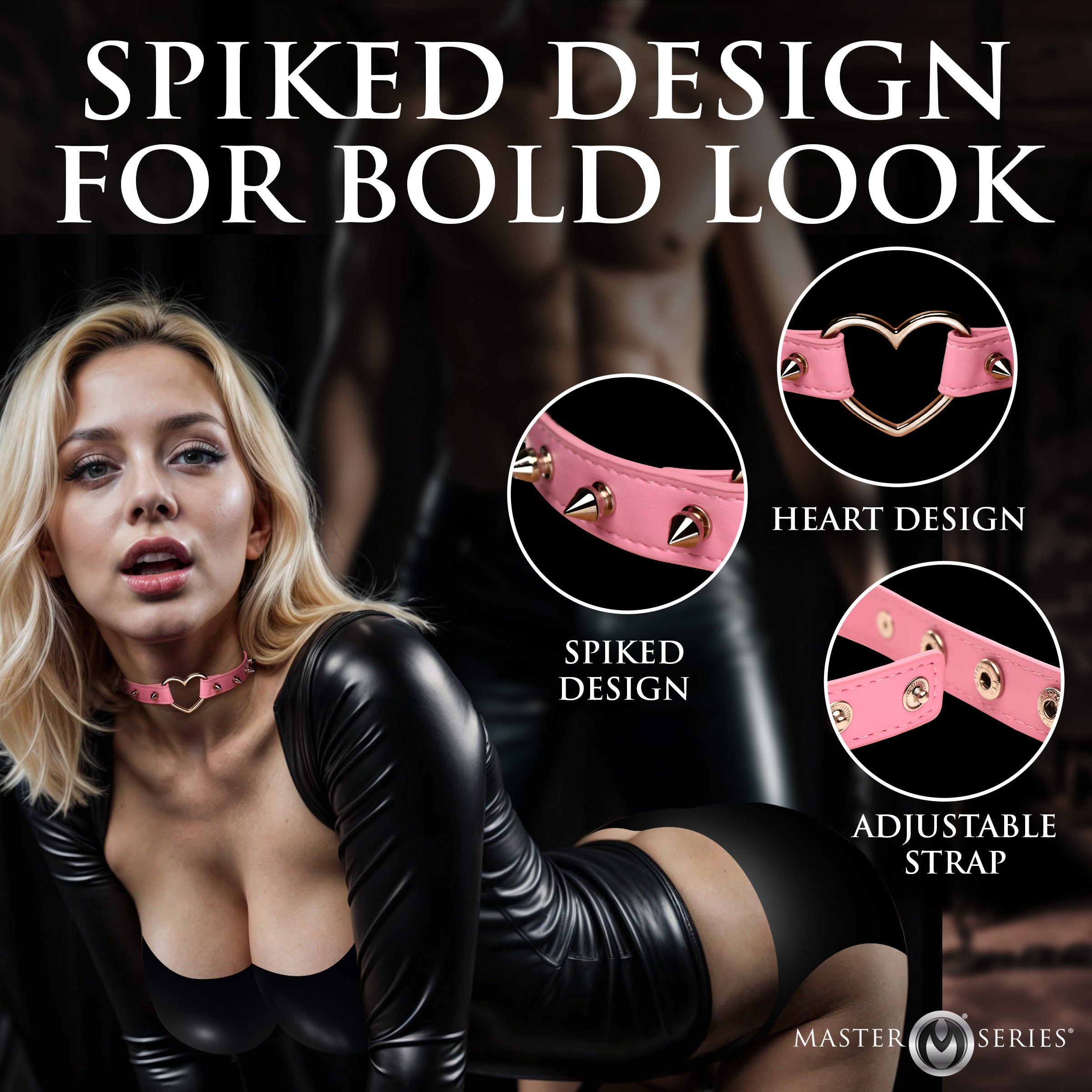 Master Series Spiked Heart Choker - Black Pink