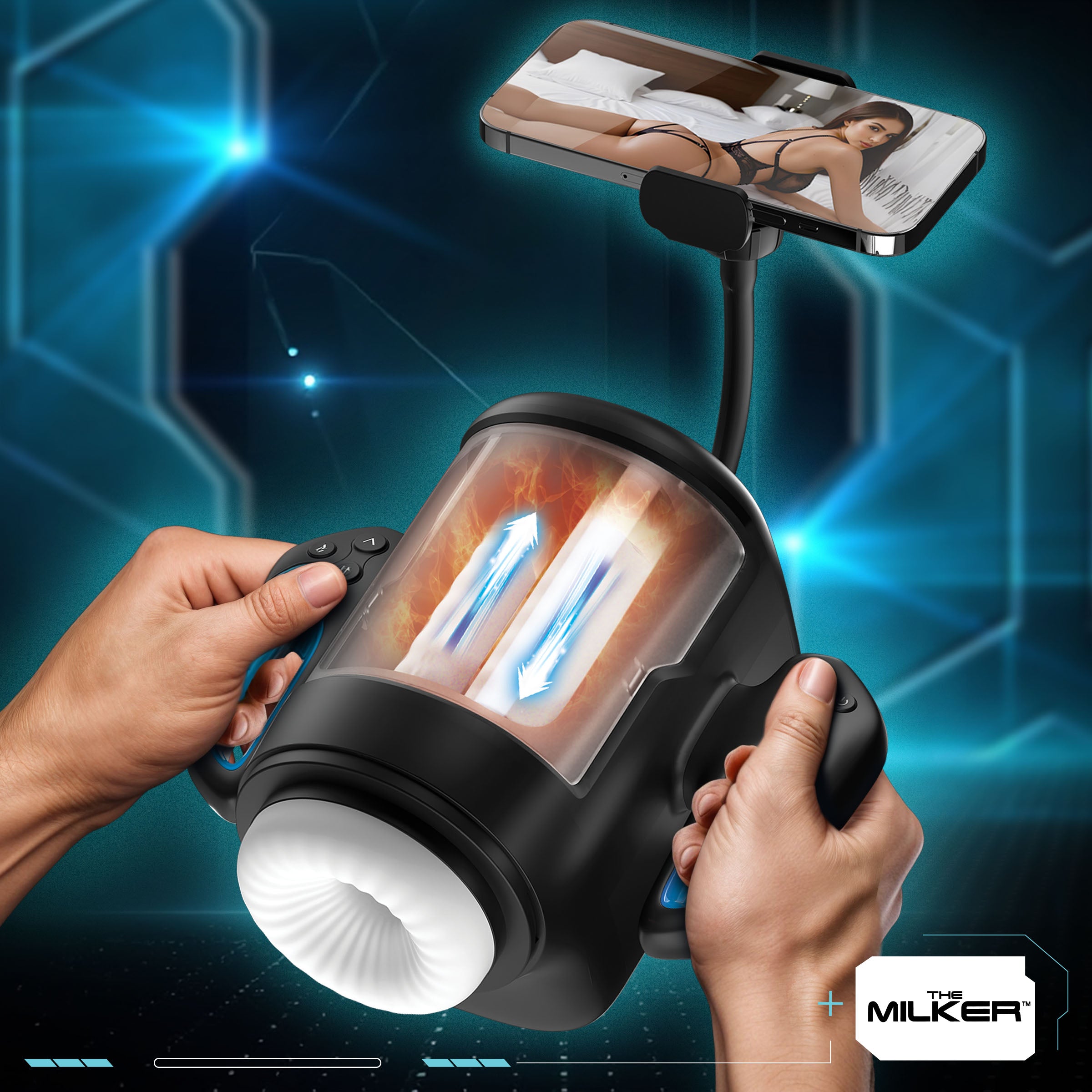 The Milker Cyber Milker Stroking & Vibrating Masturbator Black