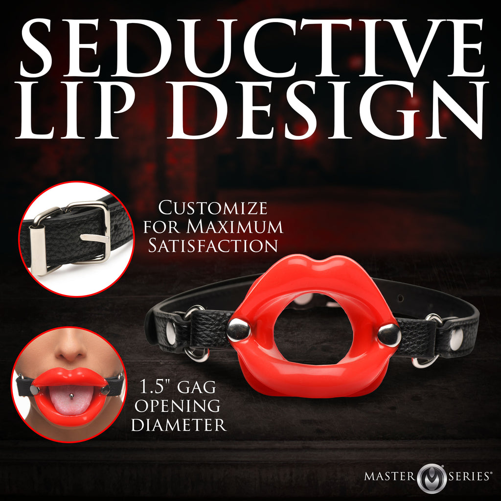 Master Series Juicy Lips Silicone Open Mouth Gag - Black Red