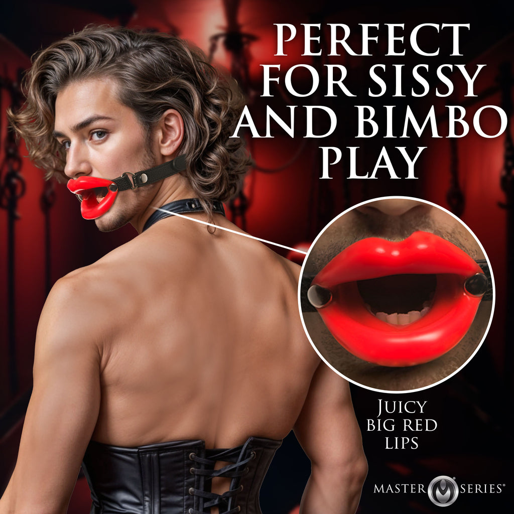 Master Series Juicy Lips Silicone Open Mouth Gag - Black Red
