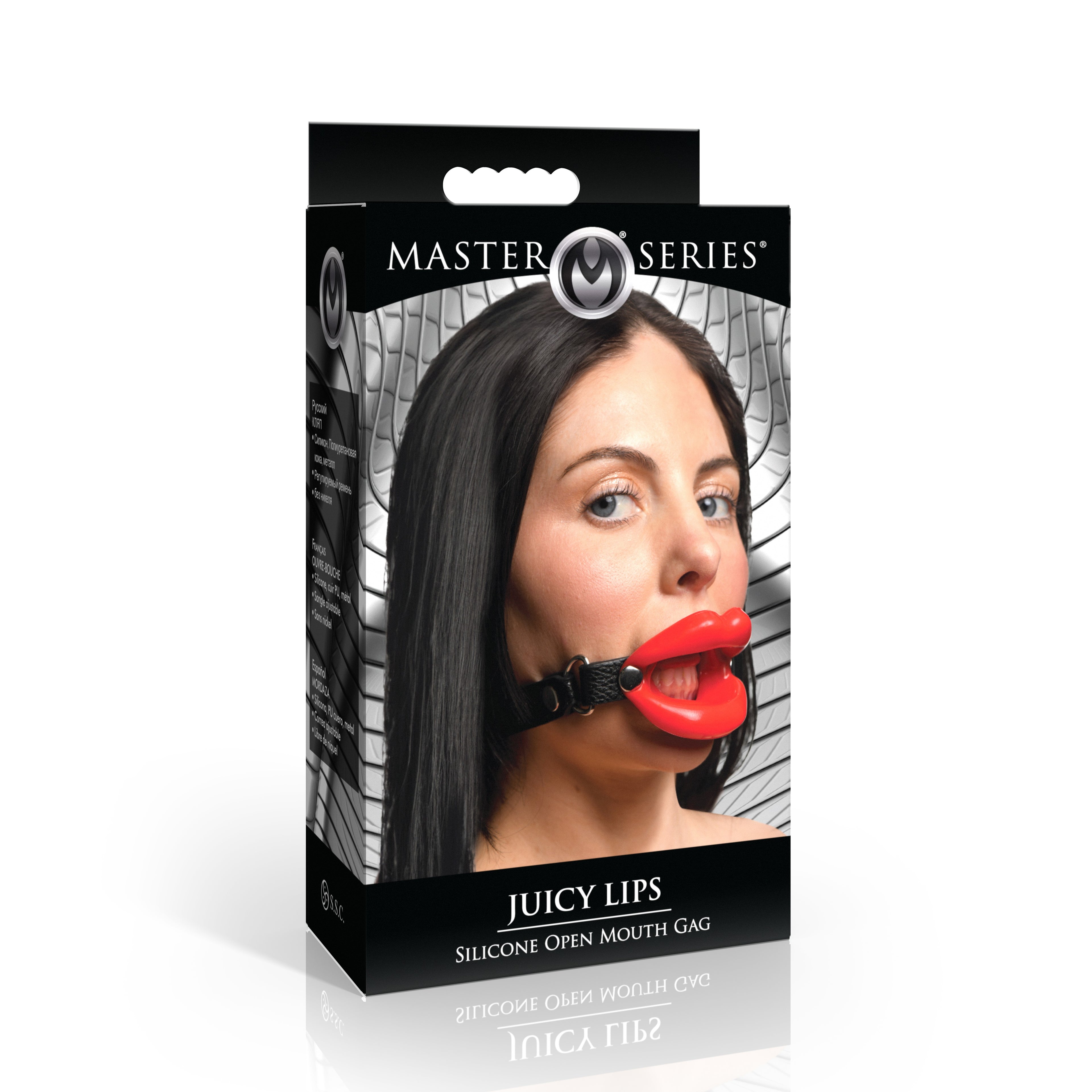 Master Series Juicy Lips Silicone Open Mouth Gag - Black Red