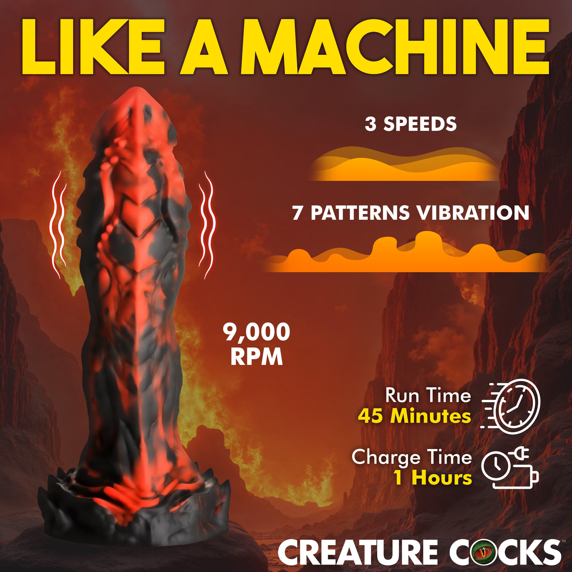 Creature Cocks Inferno Cock Vibrating Silicone Dildo Red
