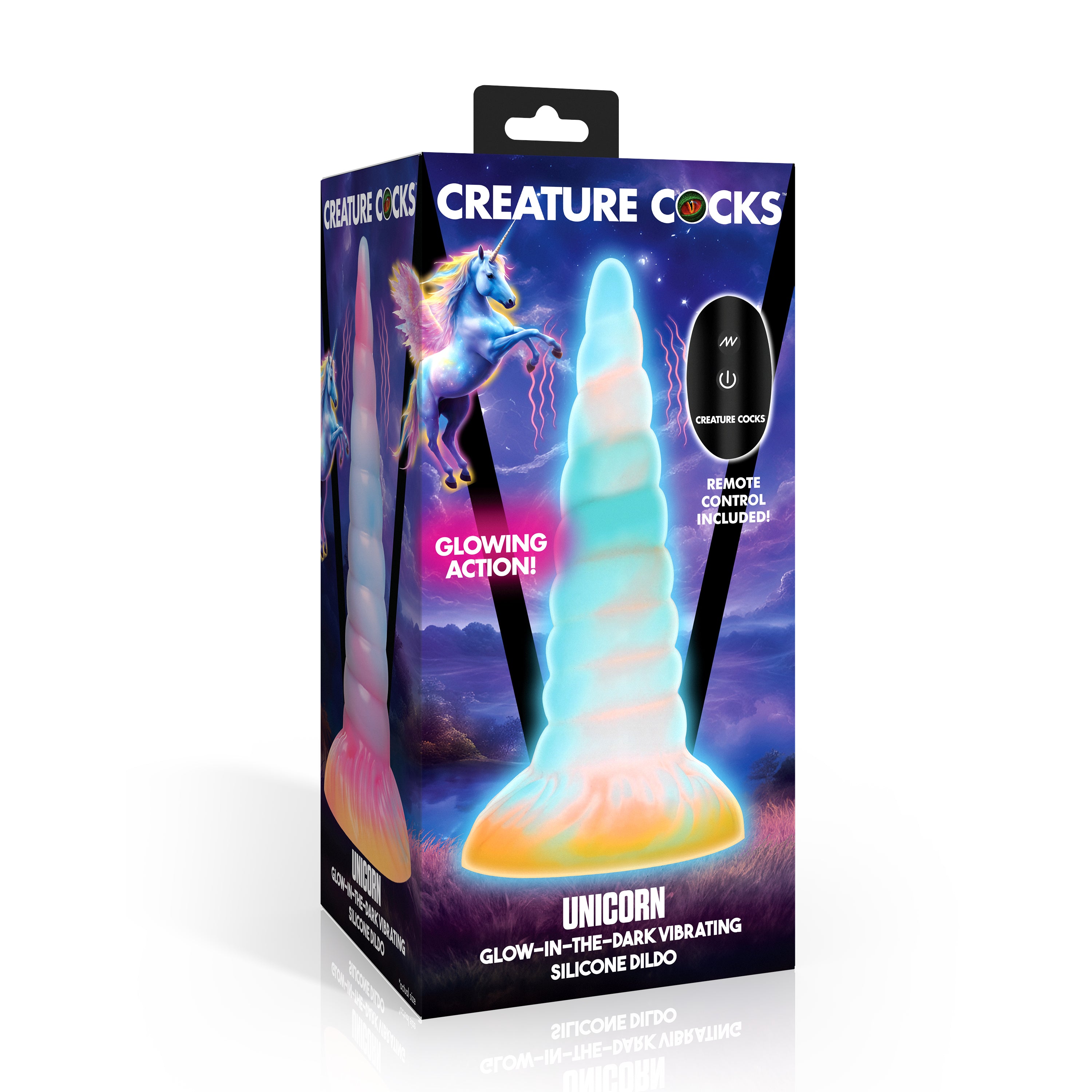 Creature Cocks Unicorn Glow-in-the-Dark Vibrating Silicone Dildo Multi