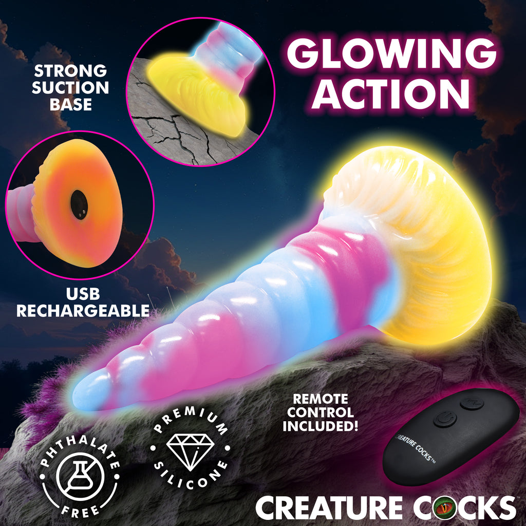 Creature Cocks Unicorn Glow-in-the-Dark Vibrating Silicone Dildo Multi