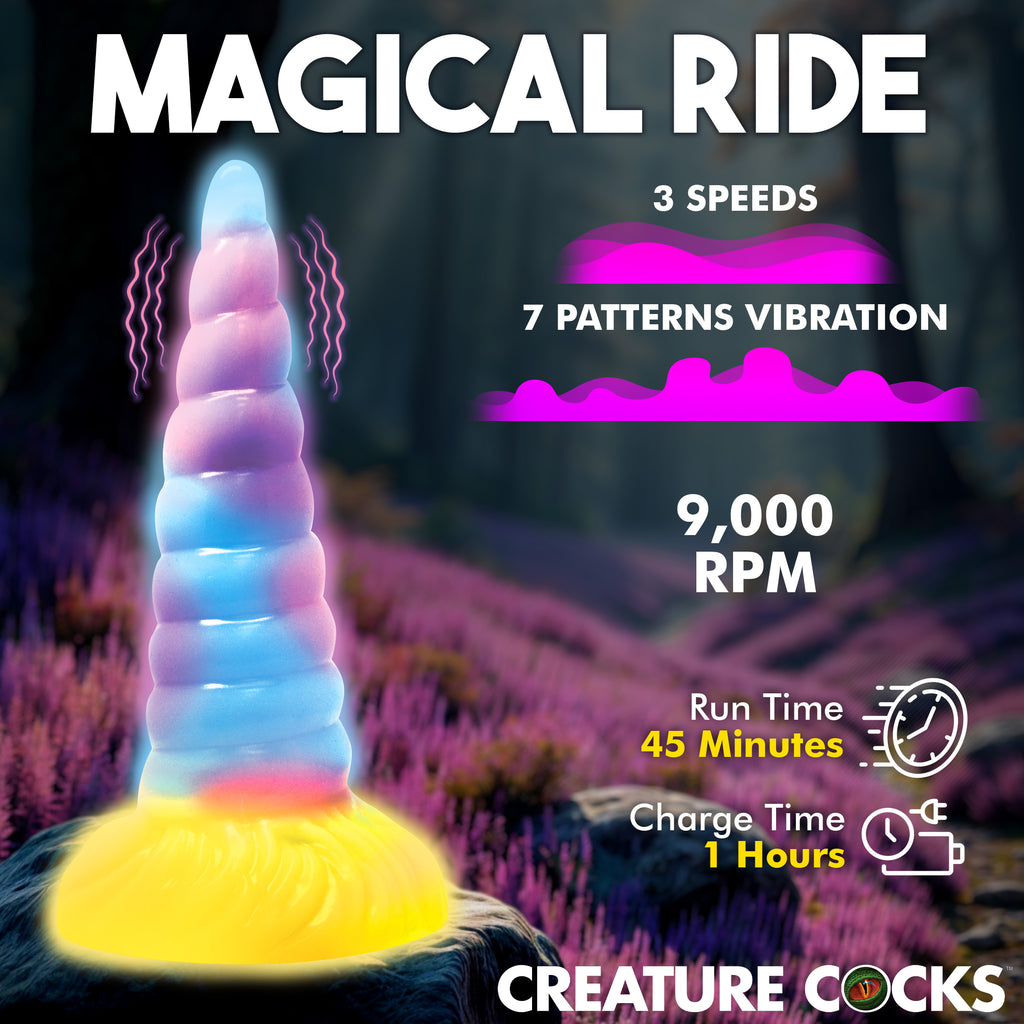 Creature Cocks Unicorn Glow-in-the-Dark Vibrating Silicone Dildo Multi