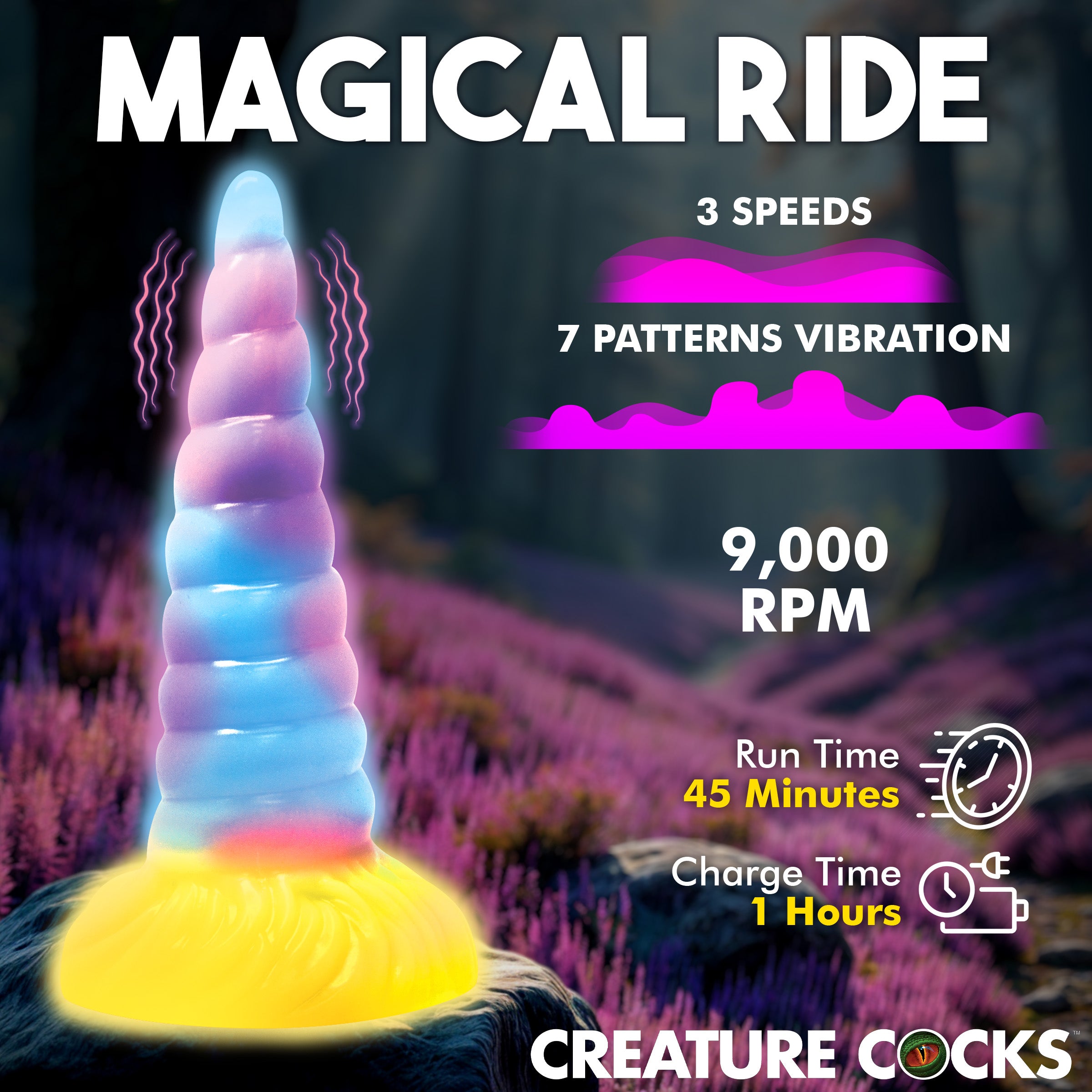 Creature Cocks Unicorn Glow-in-the-Dark Vibrating Silicone Dildo Multi