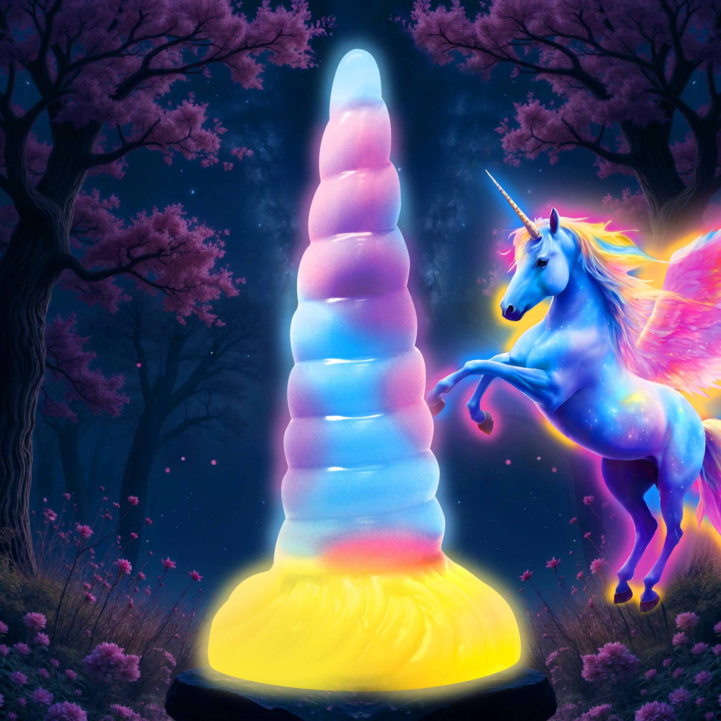 Creature Cocks Unicorn Glow-in-the-Dark Vibrating Silicone Dildo Multi