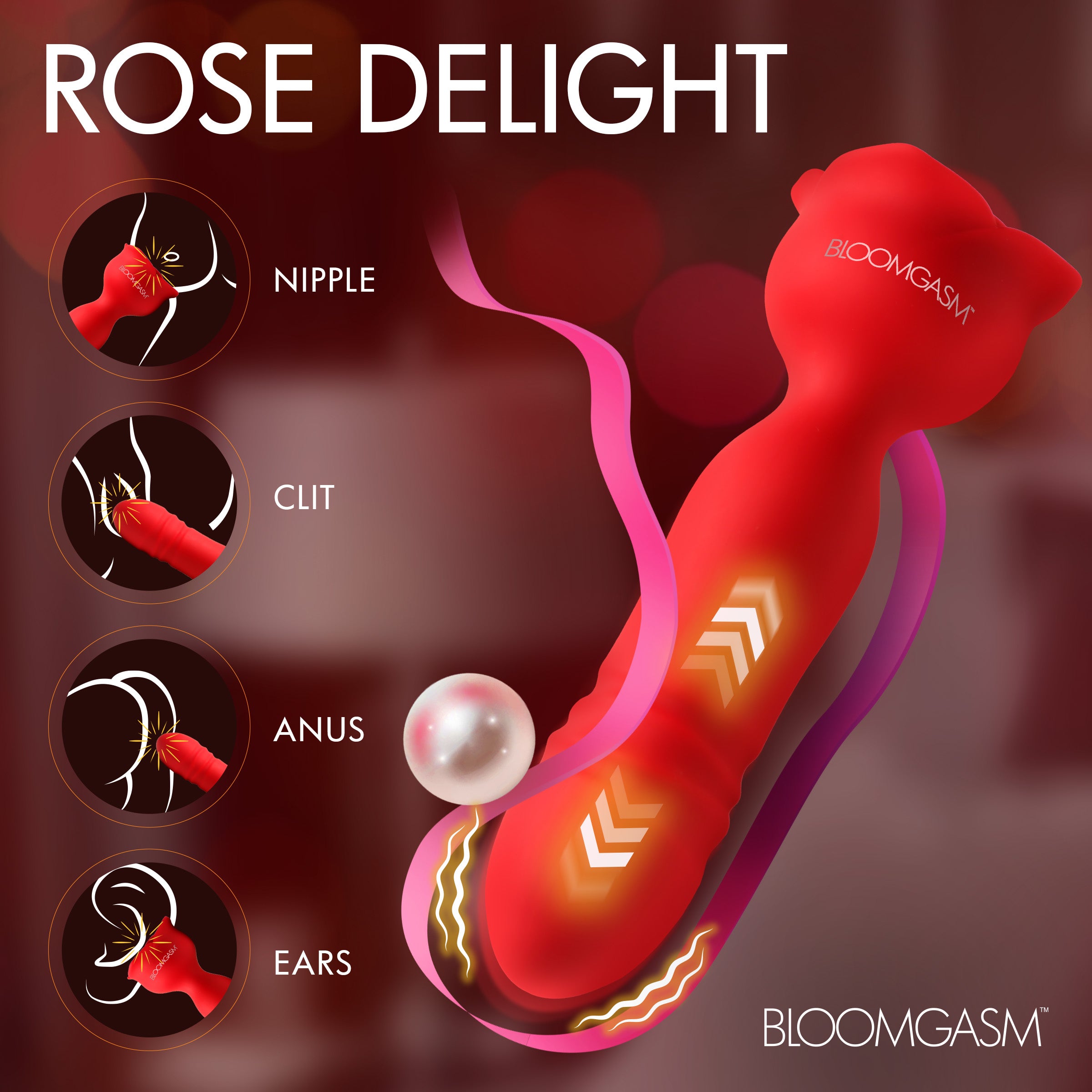 Bloomgasm Rose Delight Silicone Thrusting Vibrator Red