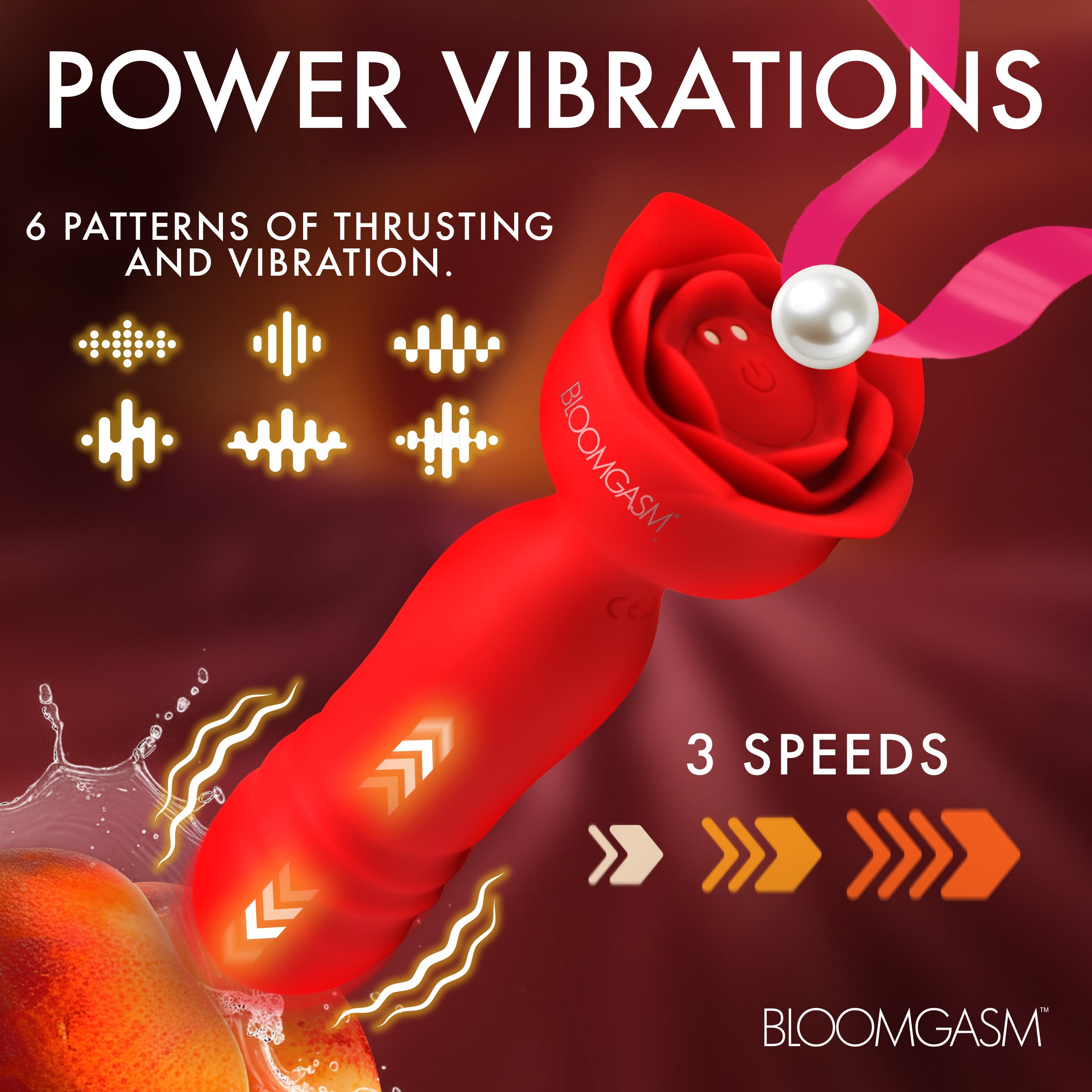 Bloomgasm Rose Delight Silicone Thrusting Vibrator Red