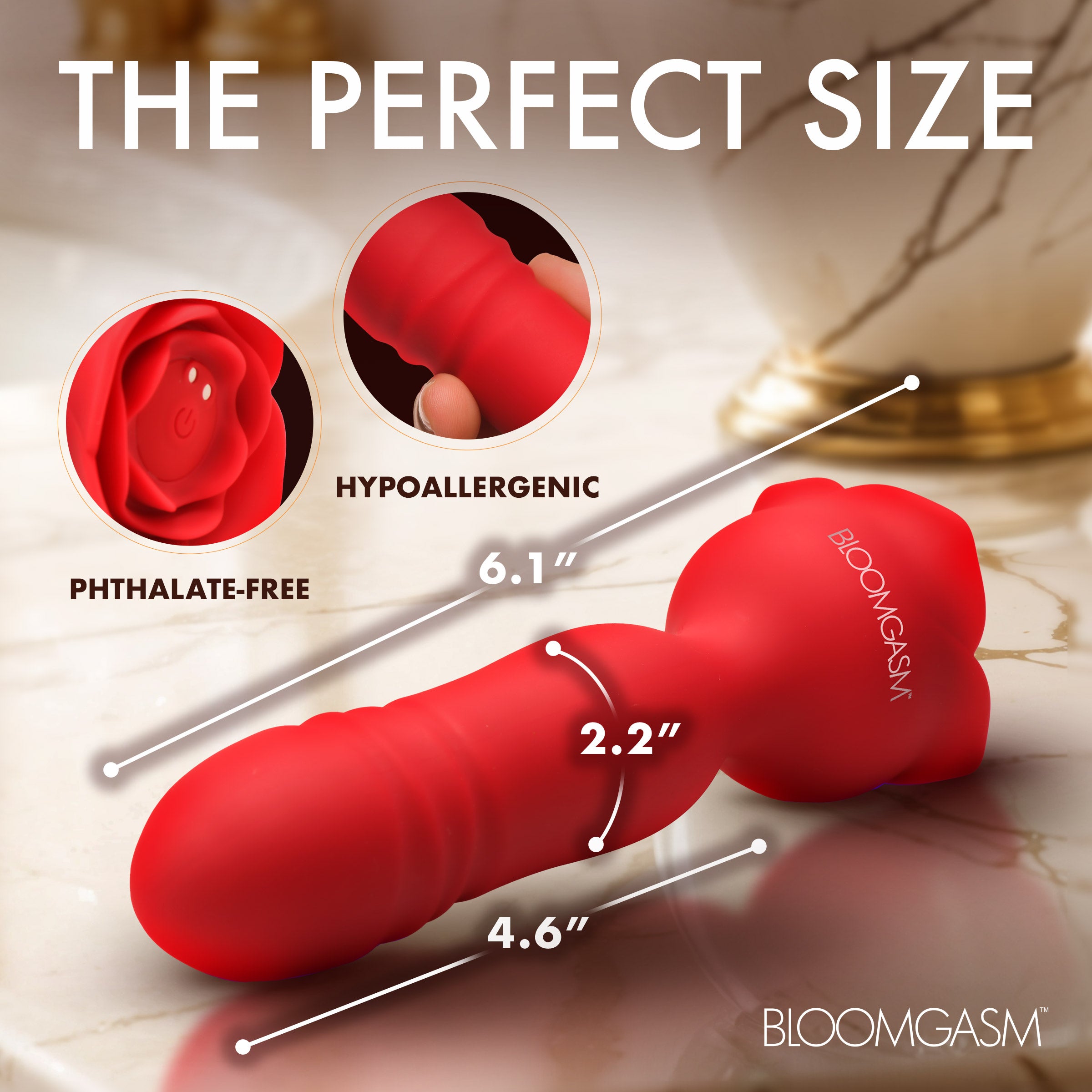 Bloomgasm Rose Delight Silicone Thrusting Vibrator Red