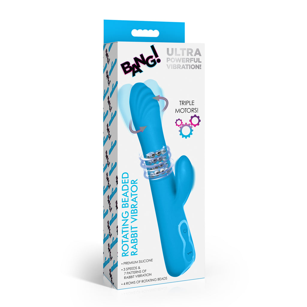 Bang! Rotating Beaded Silicone Rabbit Vibrator Blue