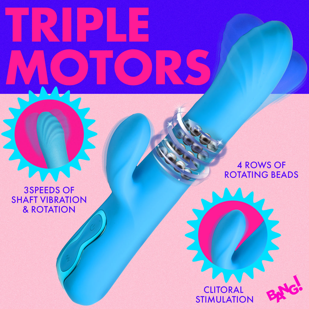 Bang! Rotating Beaded Silicone Rabbit Vibrator Blue