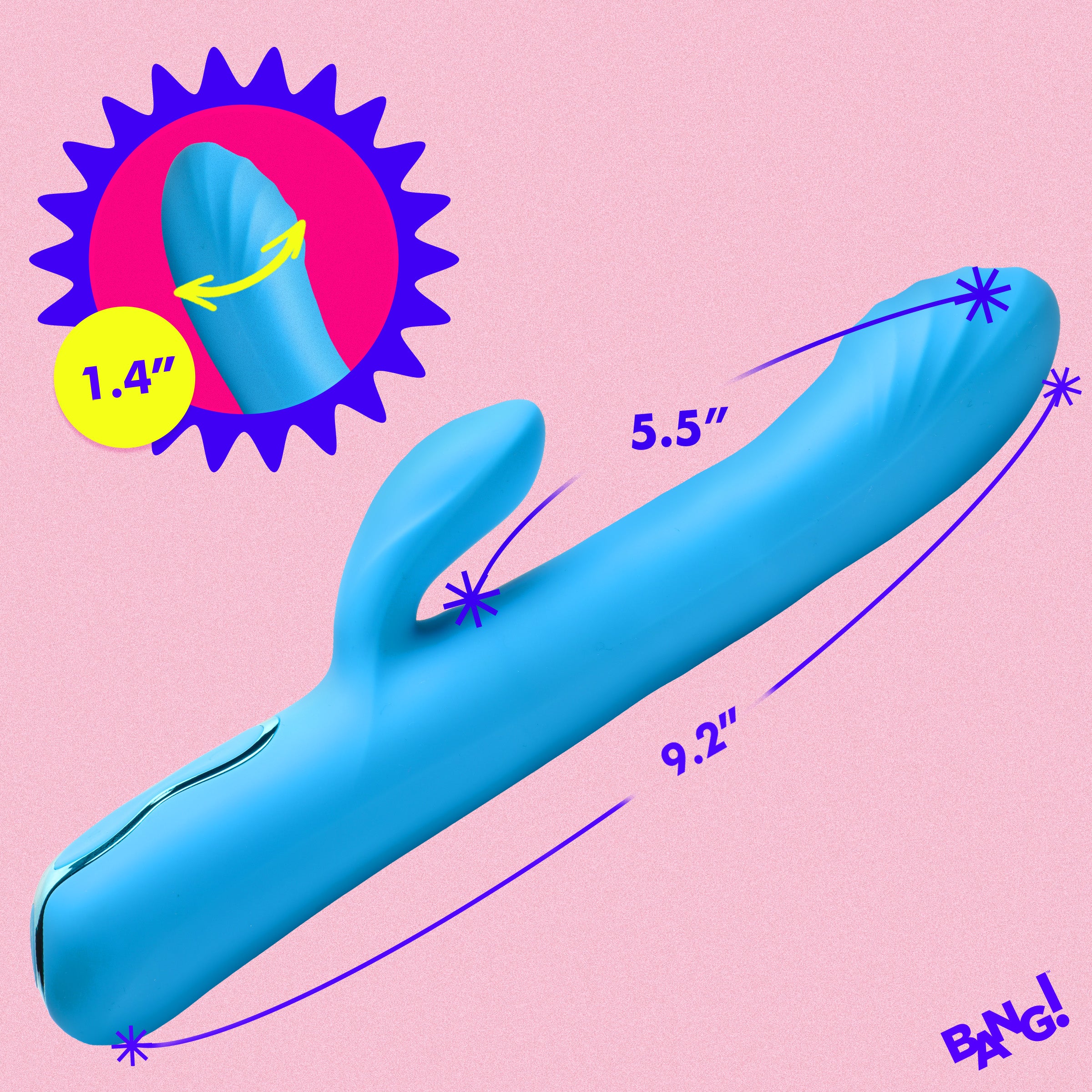 Bang! Rotating Beaded Silicone Rabbit Vibrator Blue