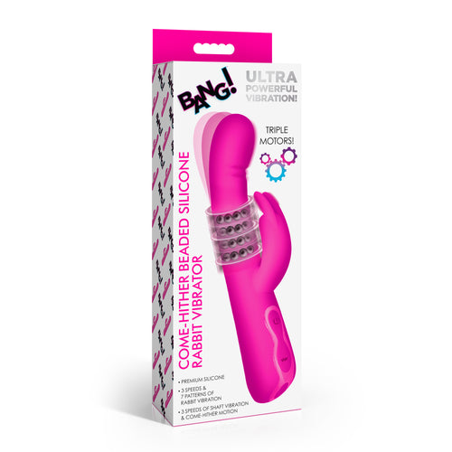 Bang! Come-Hither Beaded Silicone Rabbit Vibrator Pink