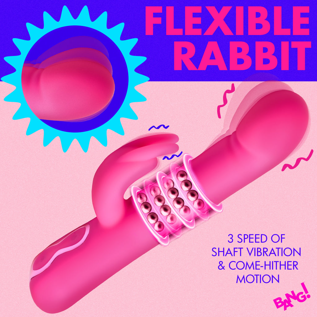 Bang! Come-Hither Beaded Silicone Rabbit Vibrator Pink
