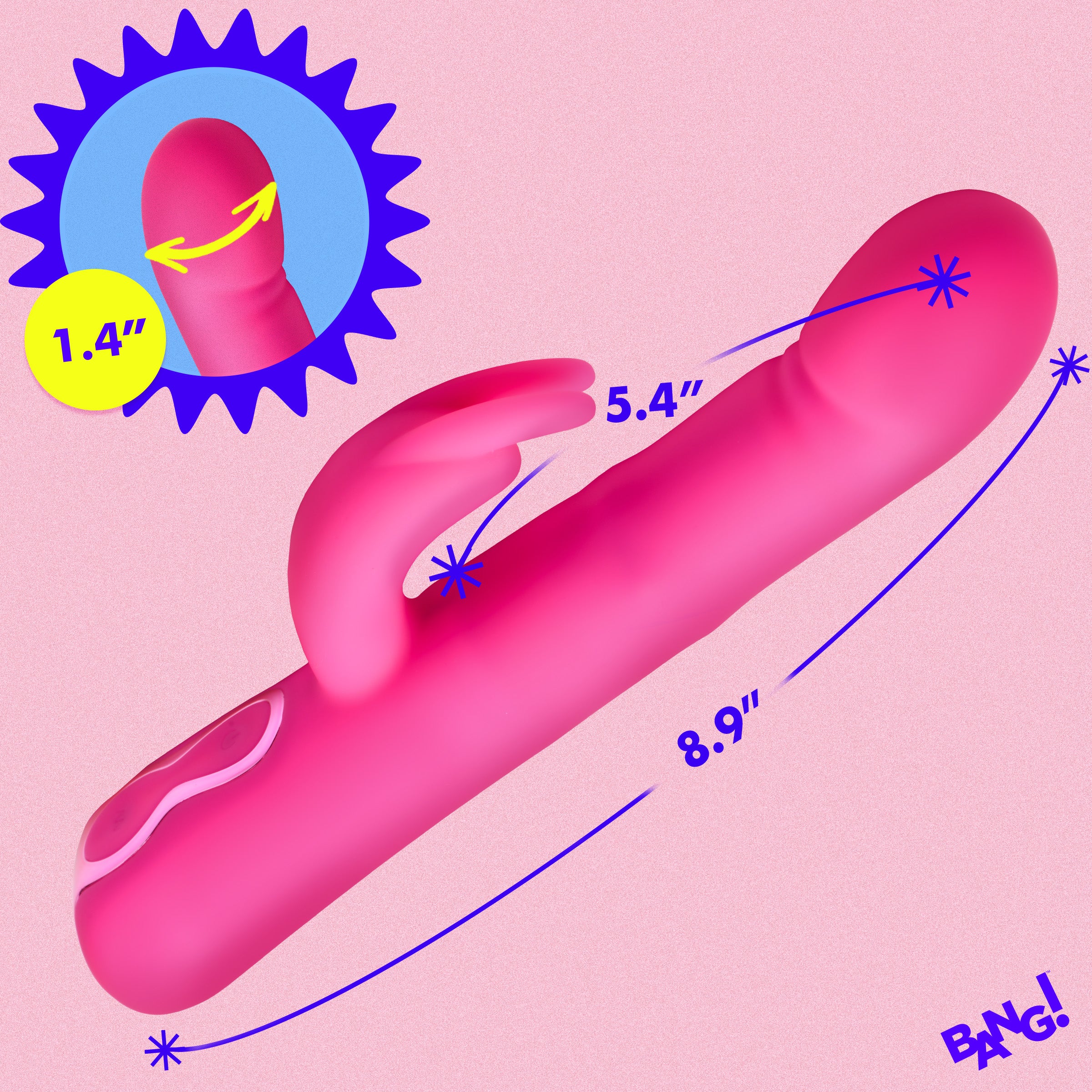 Bang! Come-Hither Beaded Silicone Rabbit Vibrator Pink