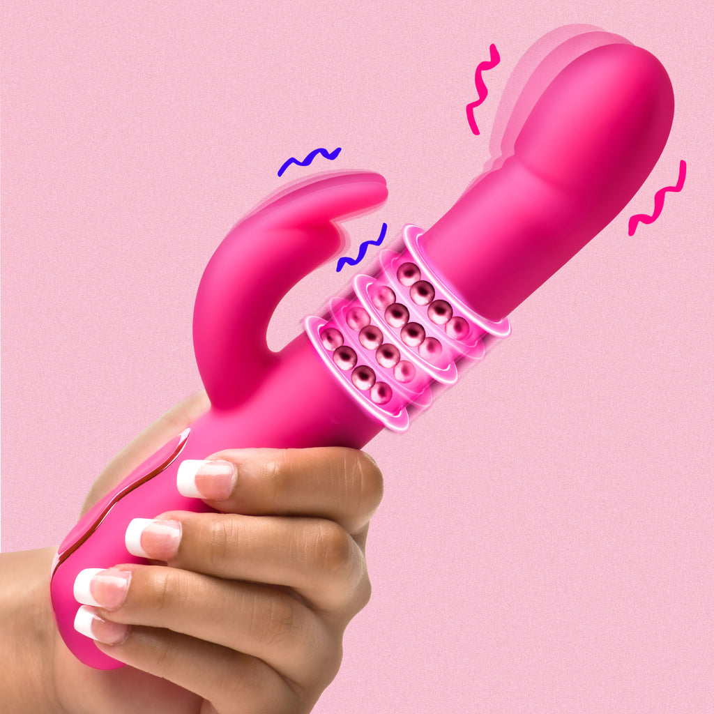Bang! Come-Hither Beaded Silicone Rabbit Vibrator Pink