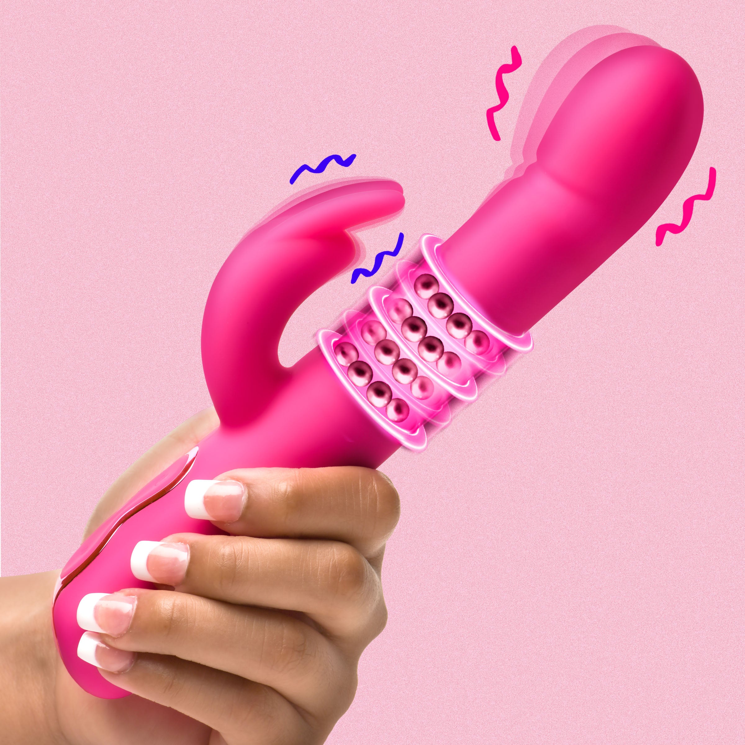 Bang! Come-Hither Beaded Silicone Rabbit Vibrator Pink