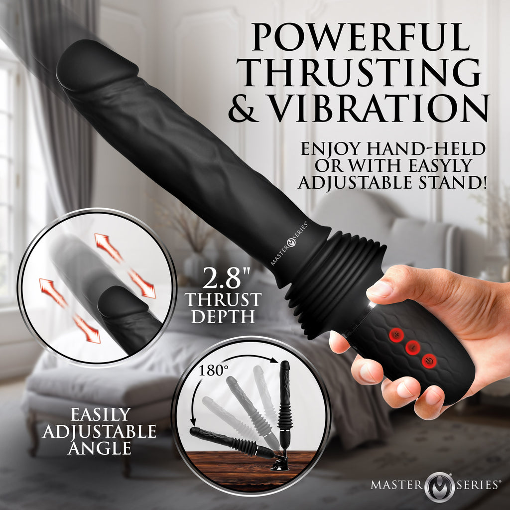 Master Series Ultimate Power Pounder Vibrating & Thrusting Silicone Dildo w/ Remote Black