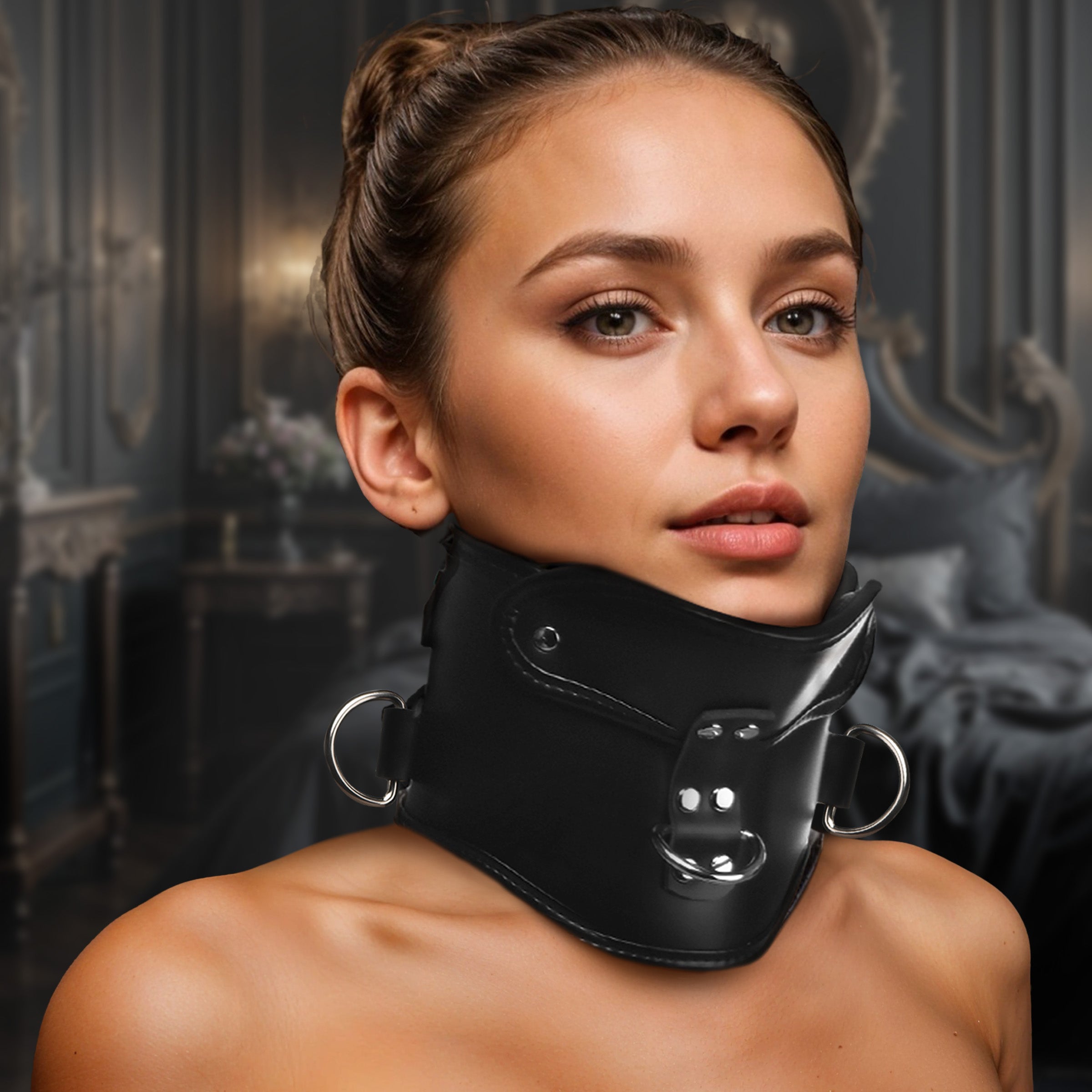 Master Series Rigid Locking Posture Collar w/ Chin Brace Black
