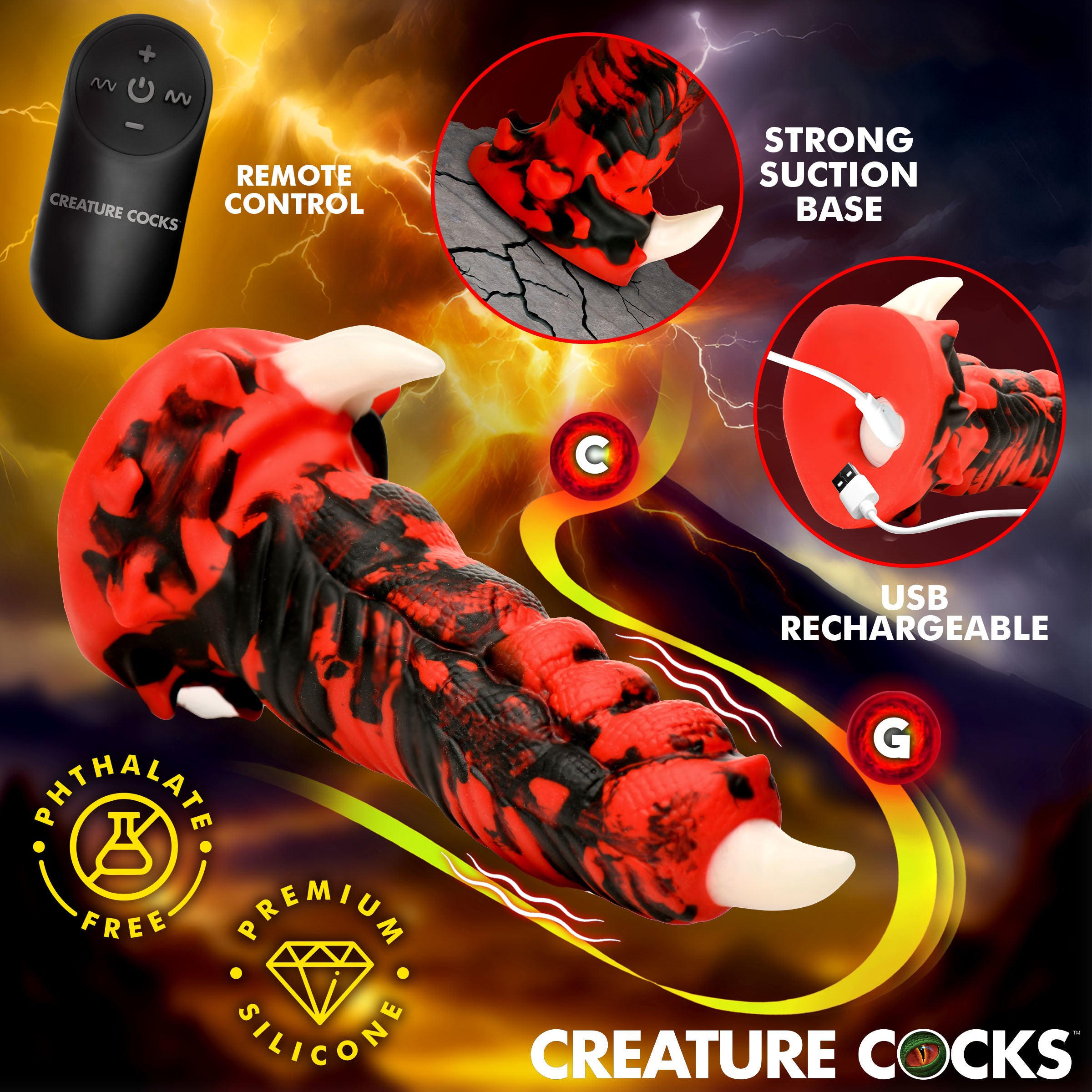 Creature Cocks Red Talon Vibrating Silicone Dildo Red