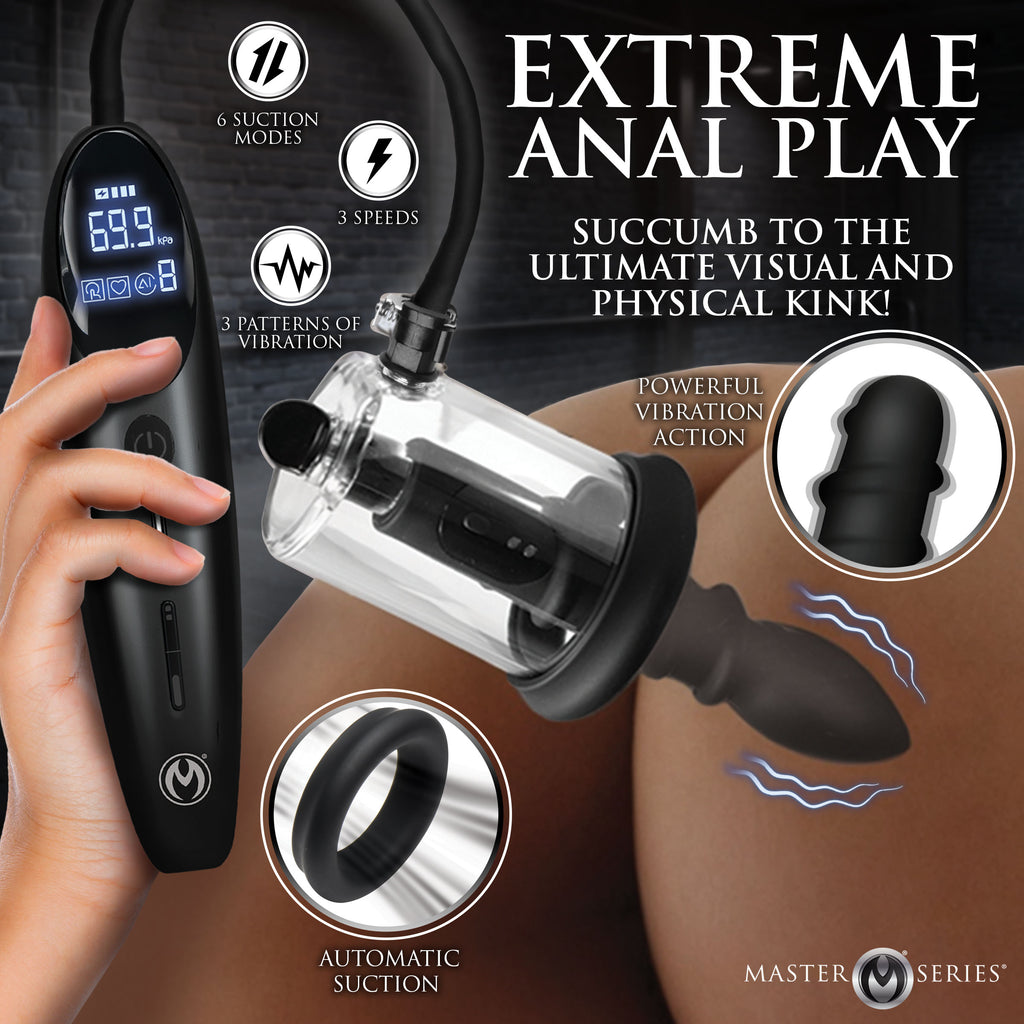 Master Series Rosebud Driller Deluxe Set Vibrating Silicone Rosebud Pump Black