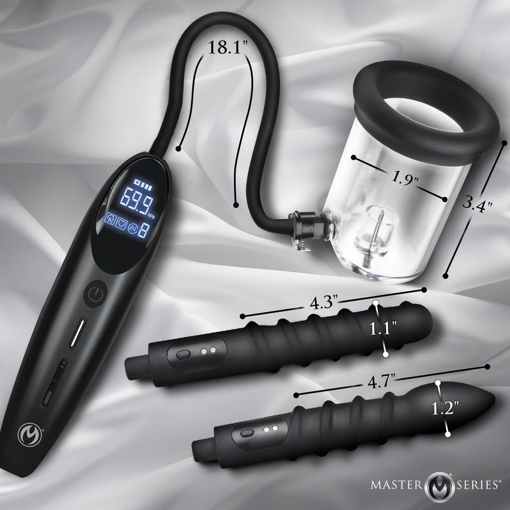 Master Series Rosebud Driller Deluxe Set Vibrating Silicone Rosebud Pump Black