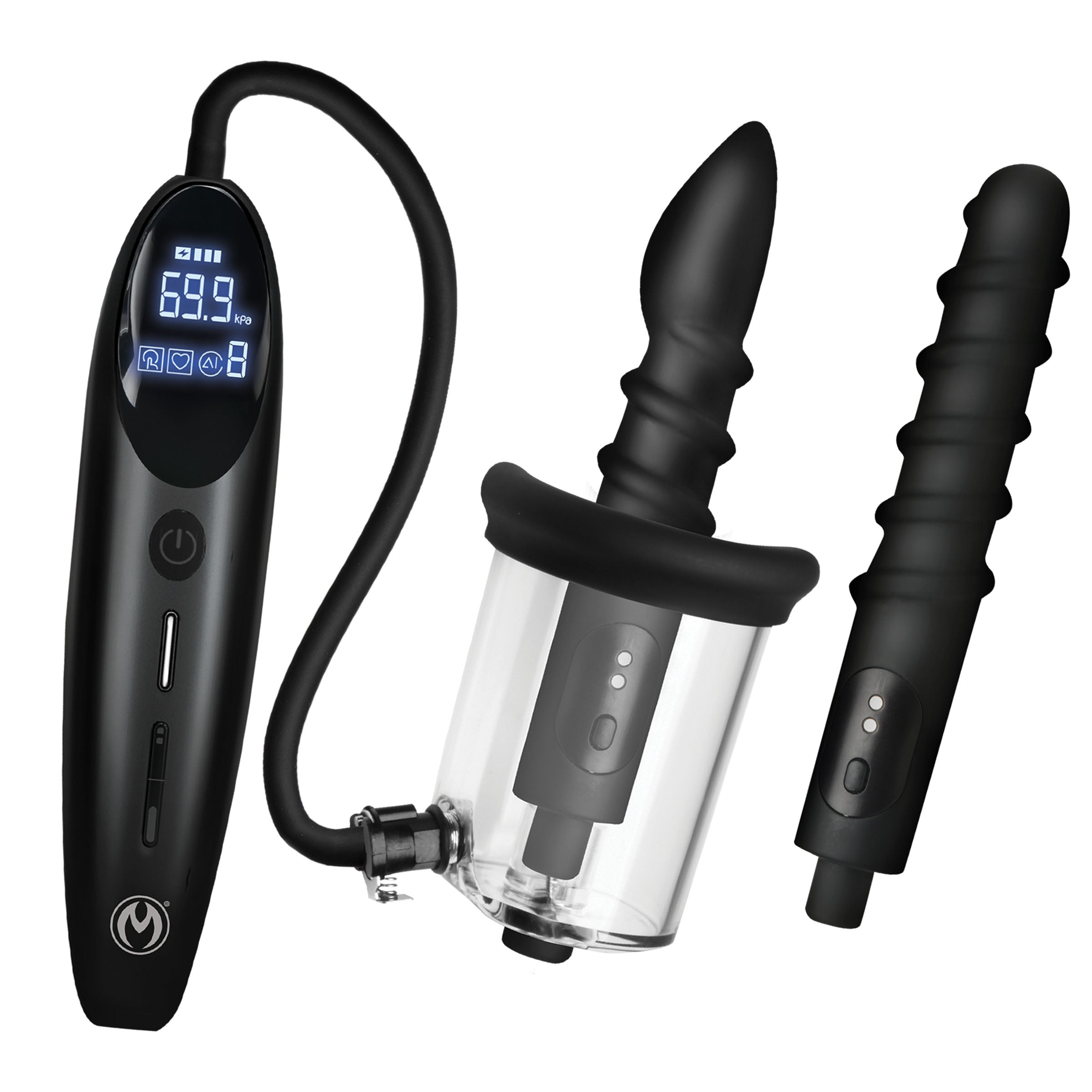 Master Series Rosebud Driller Deluxe Set Vibrating Silicone Rosebud Pump Black