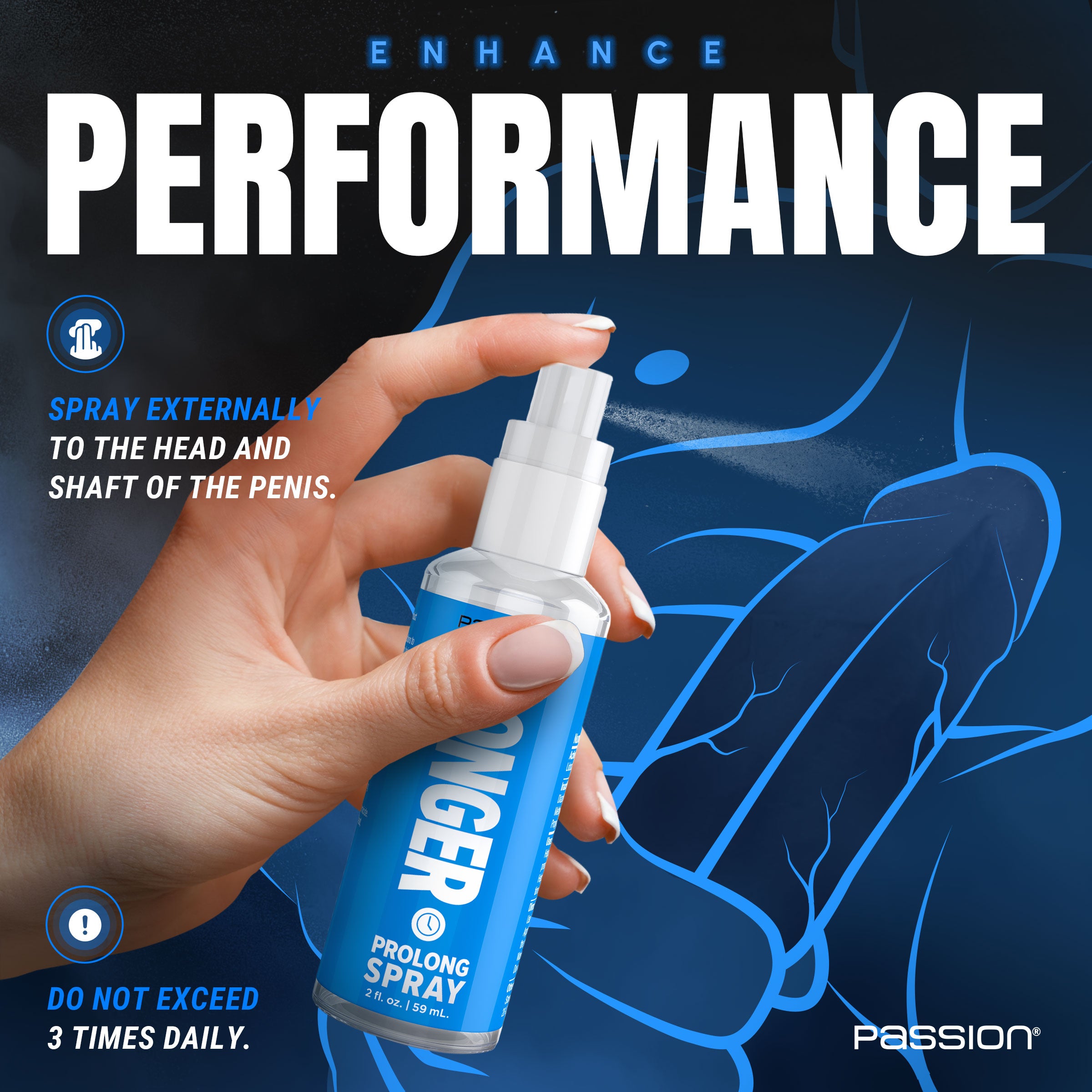Passion Lubricants Last Longer Prolong Spray 2oz Clear