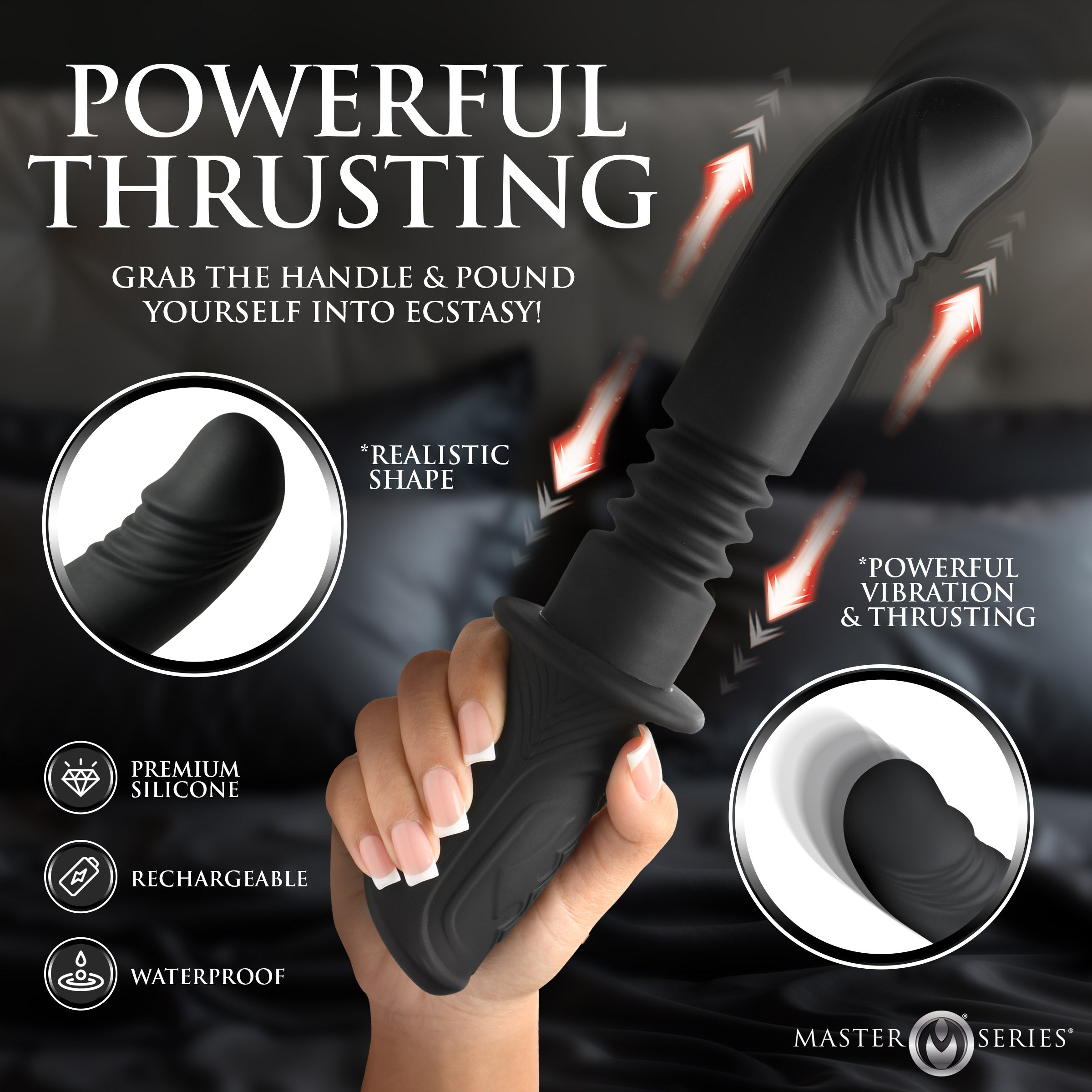 Master Series Power Thrust Thrusting Silicone Vibrator Black