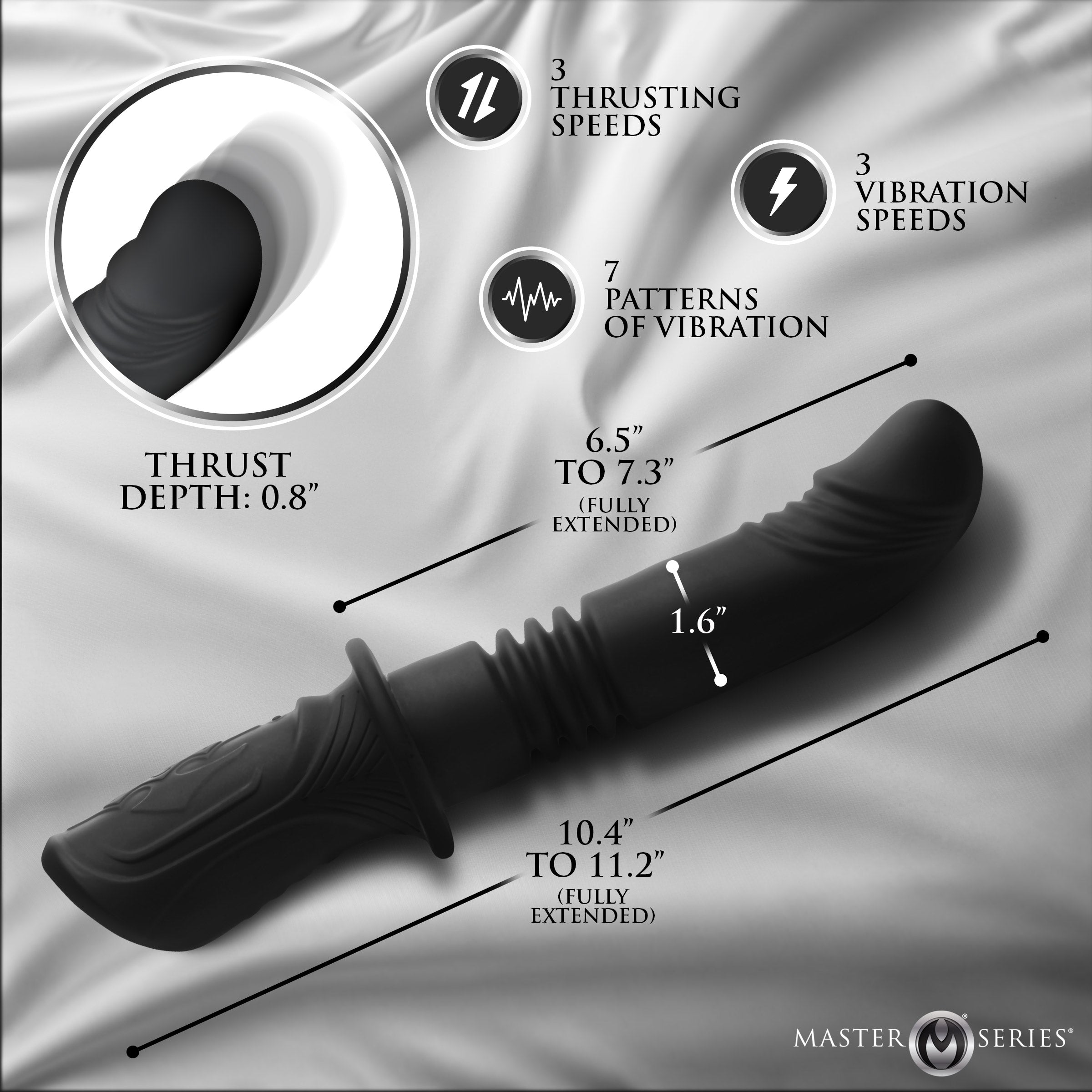 Master Series Power Thrust Thrusting Silicone Vibrator Black