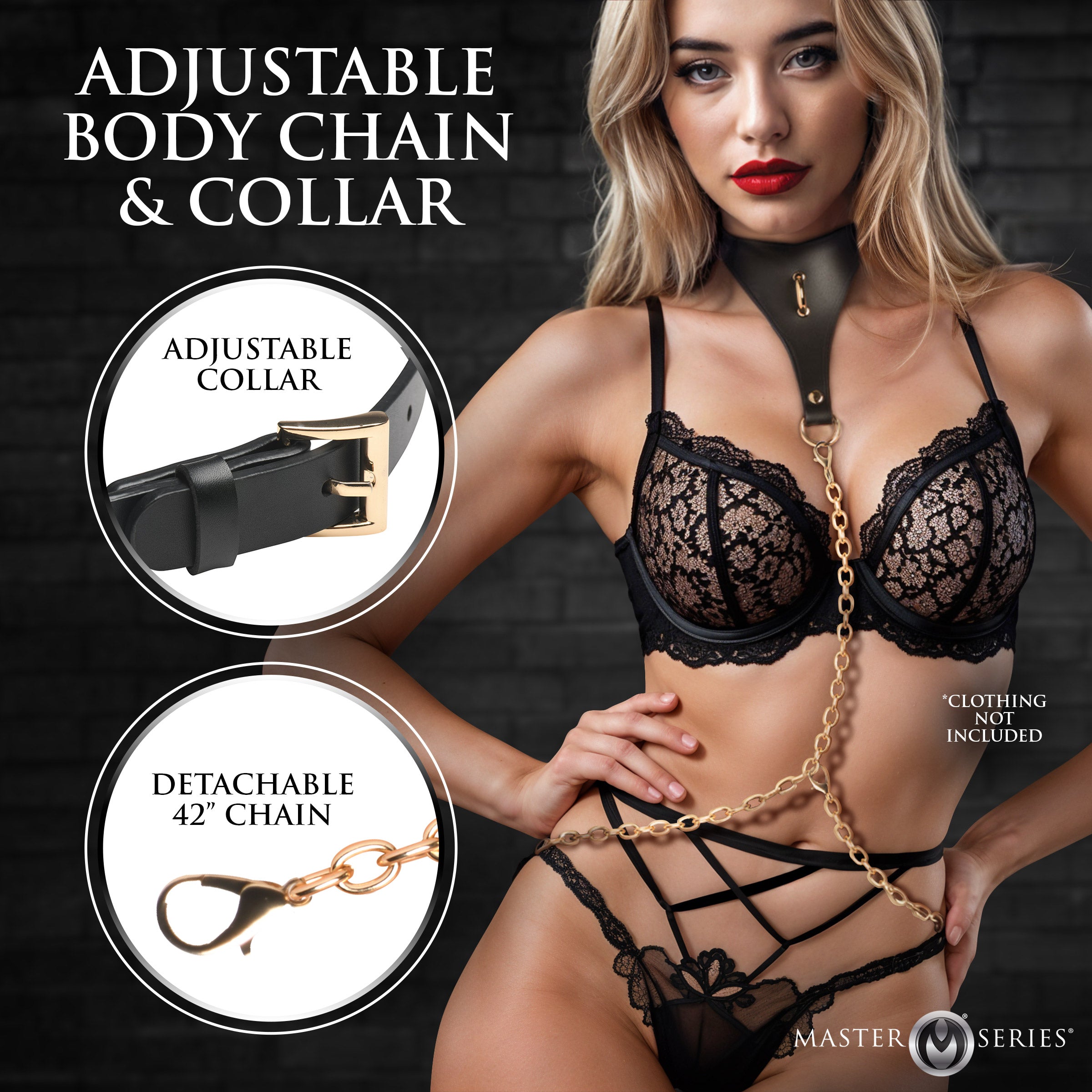 Master Series Captivate Collar with Body Chain - Black Black