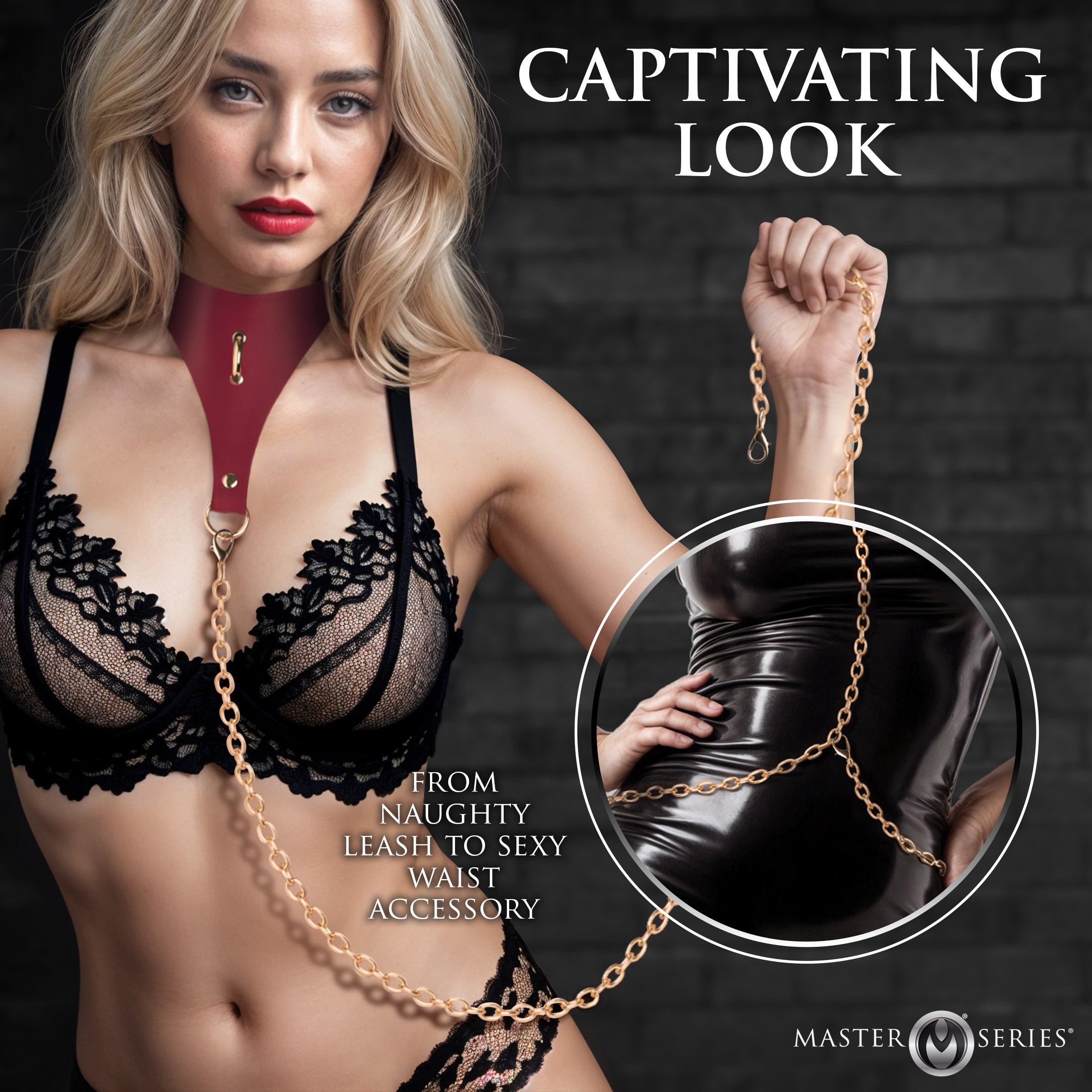 Master Series Captivate Collar with Body Chain - Black Red
