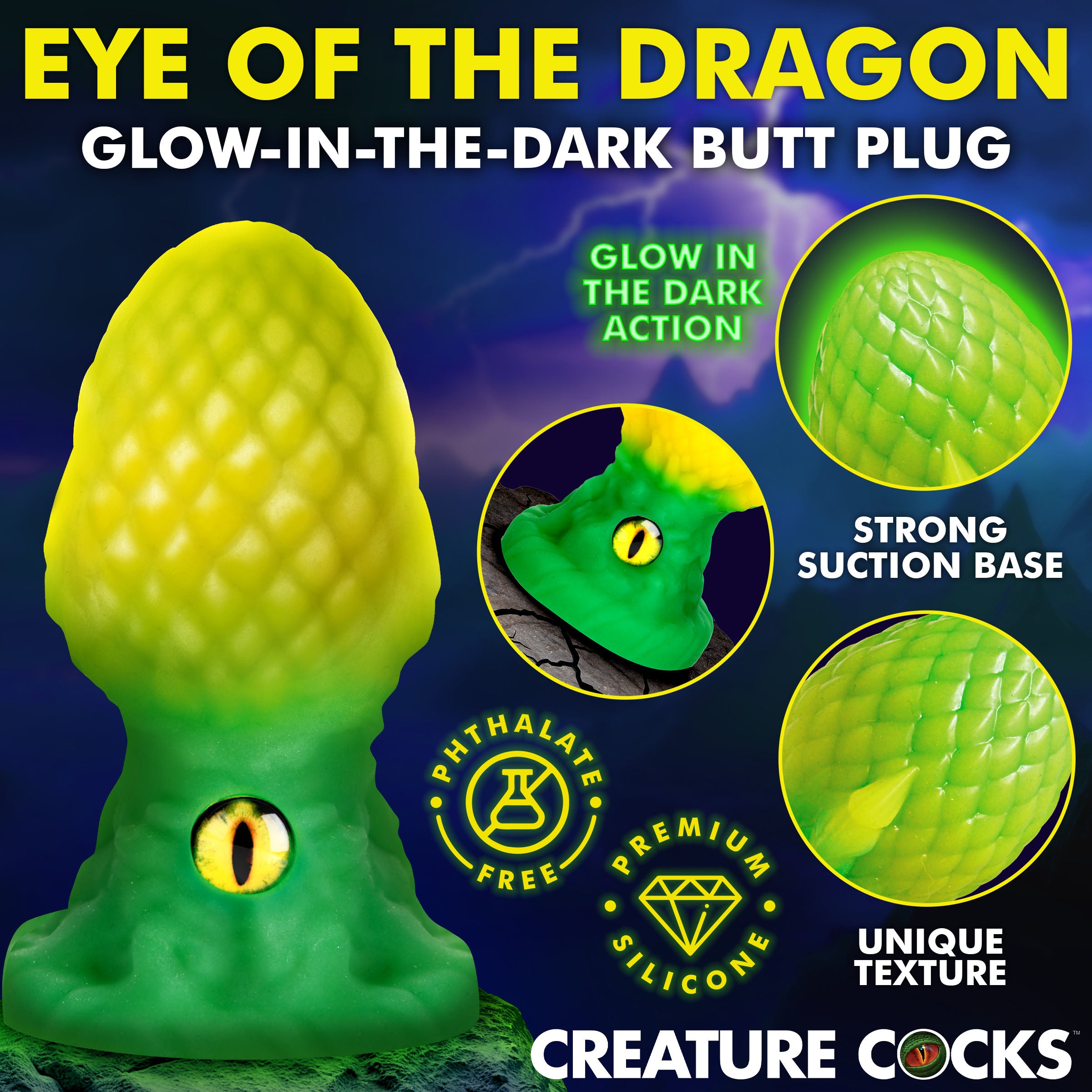 Creature Cocks Eye of the Dragon Silicone Butt Plug - Green Green