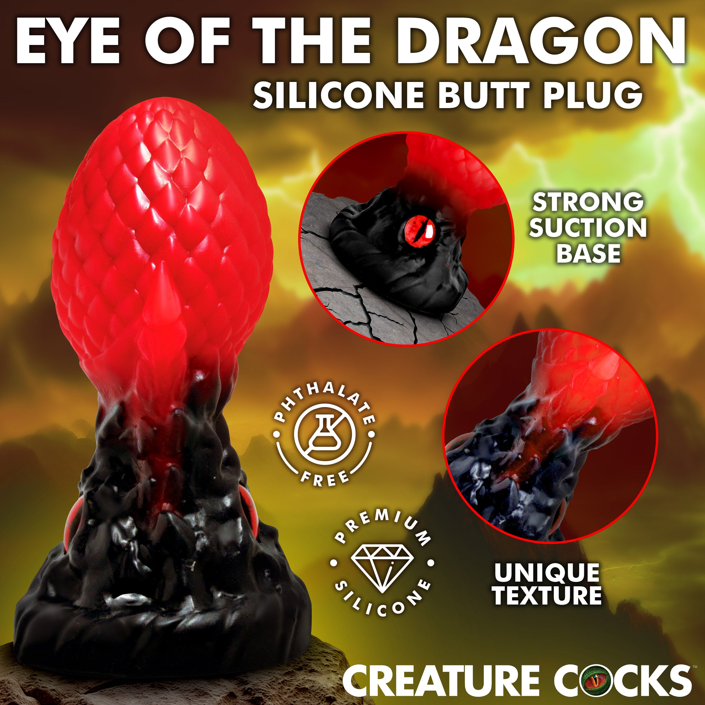 Creature Cocks Eye of the Dragon Silicone Butt Plug - Green Red