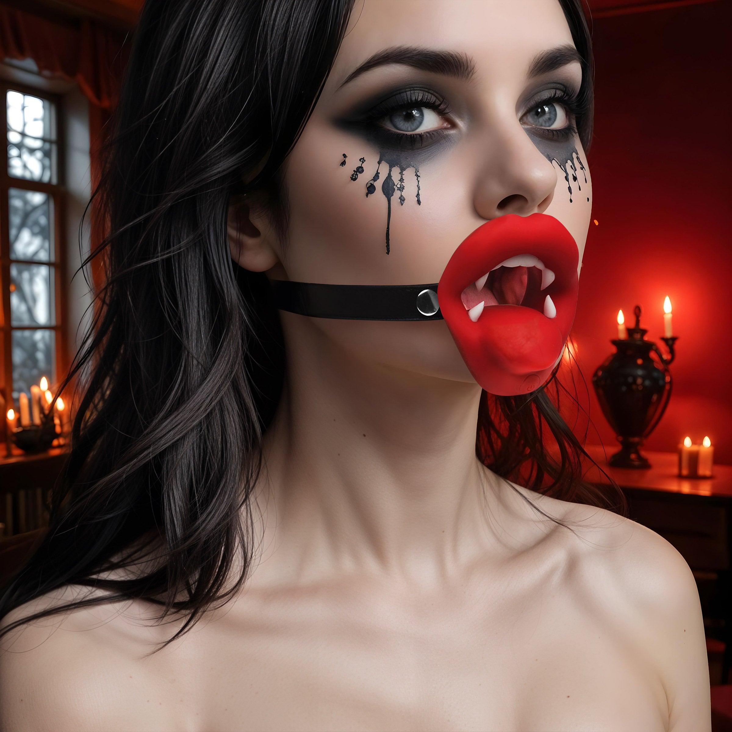 Master Series Vampire Vibrating Mouth Gag Red