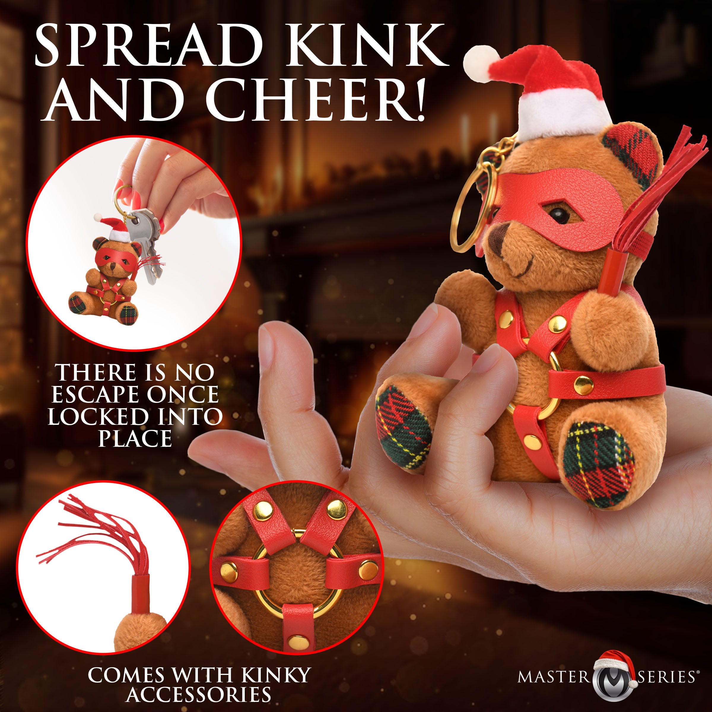 Master Series Holiday Bondage Bear Keychain - Brown Multi