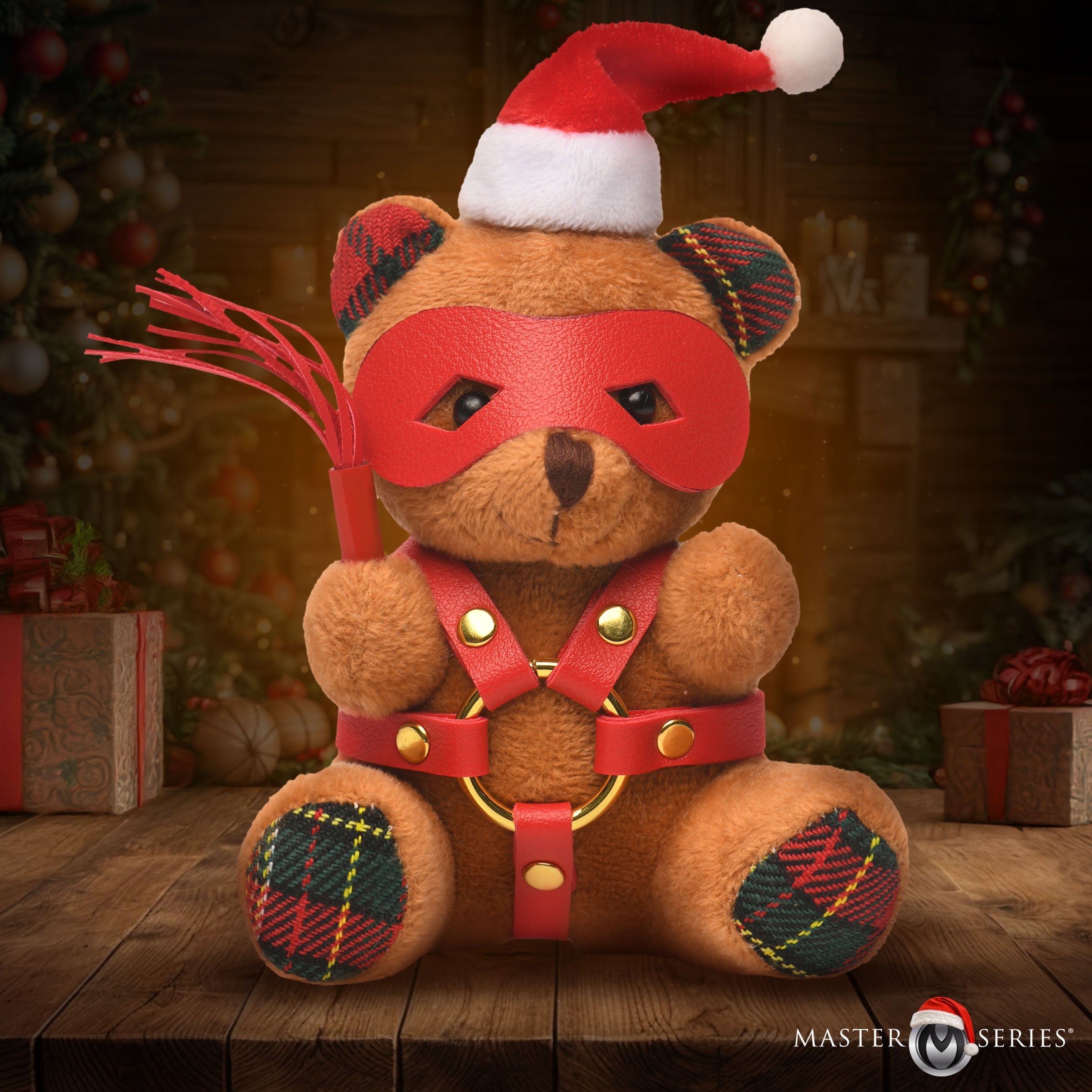 Master Series Holiday Bondage Bear Keychain - Brown Multi