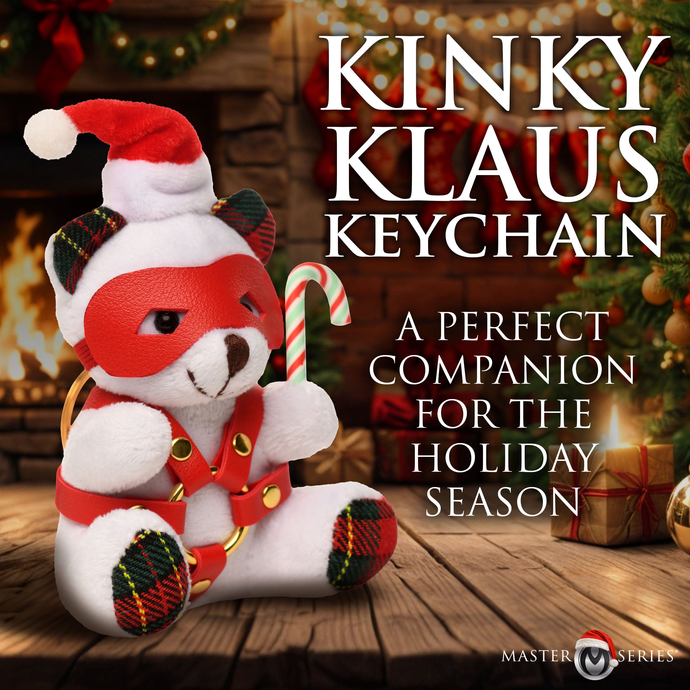 Master Series Holiday Bondage Bear Keychain - White Multi