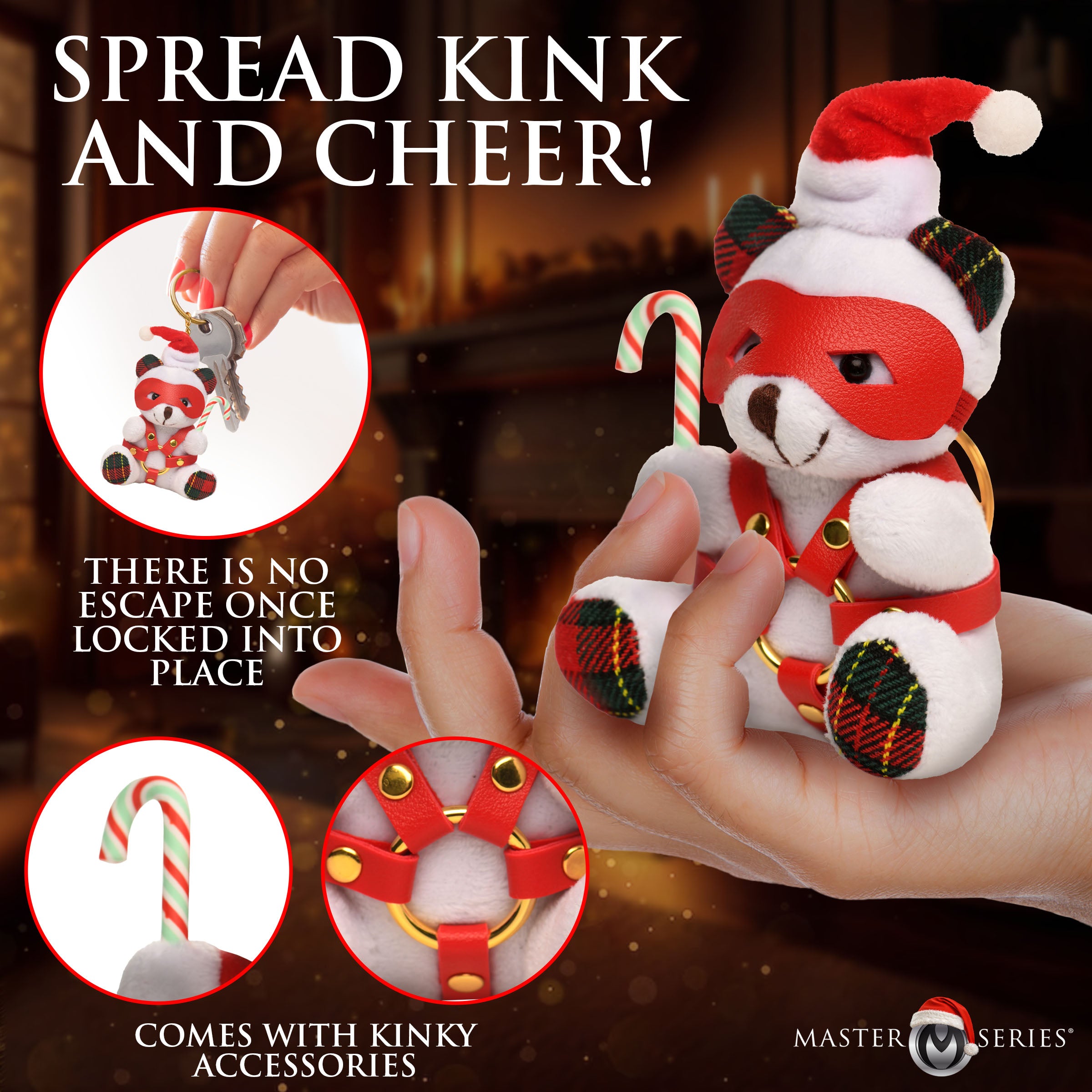 Master Series Holiday Bondage Bear Keychain - White Multi