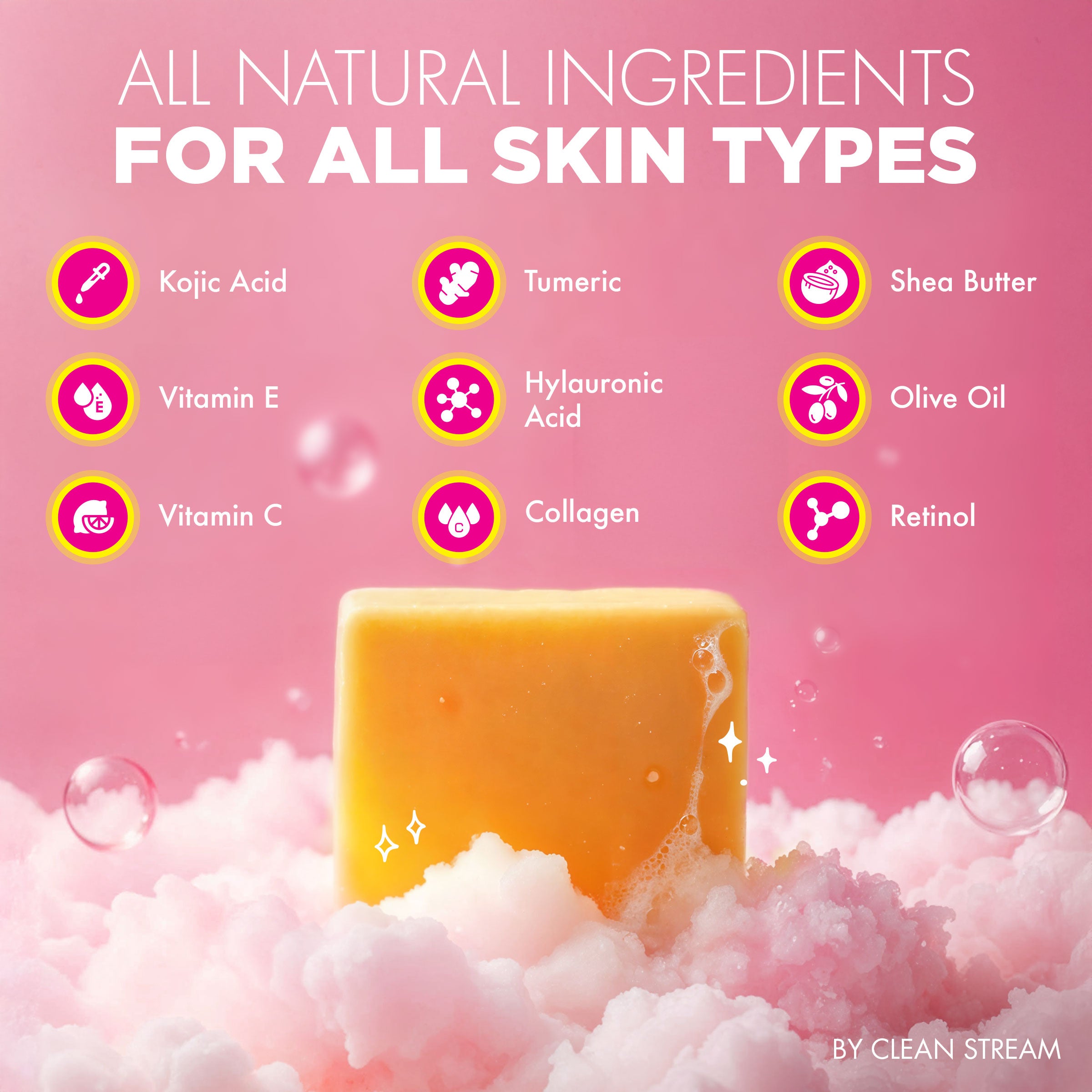 CleanStream Glow Kojic Acid Brightening Dark Spot Remover Soap Yellow