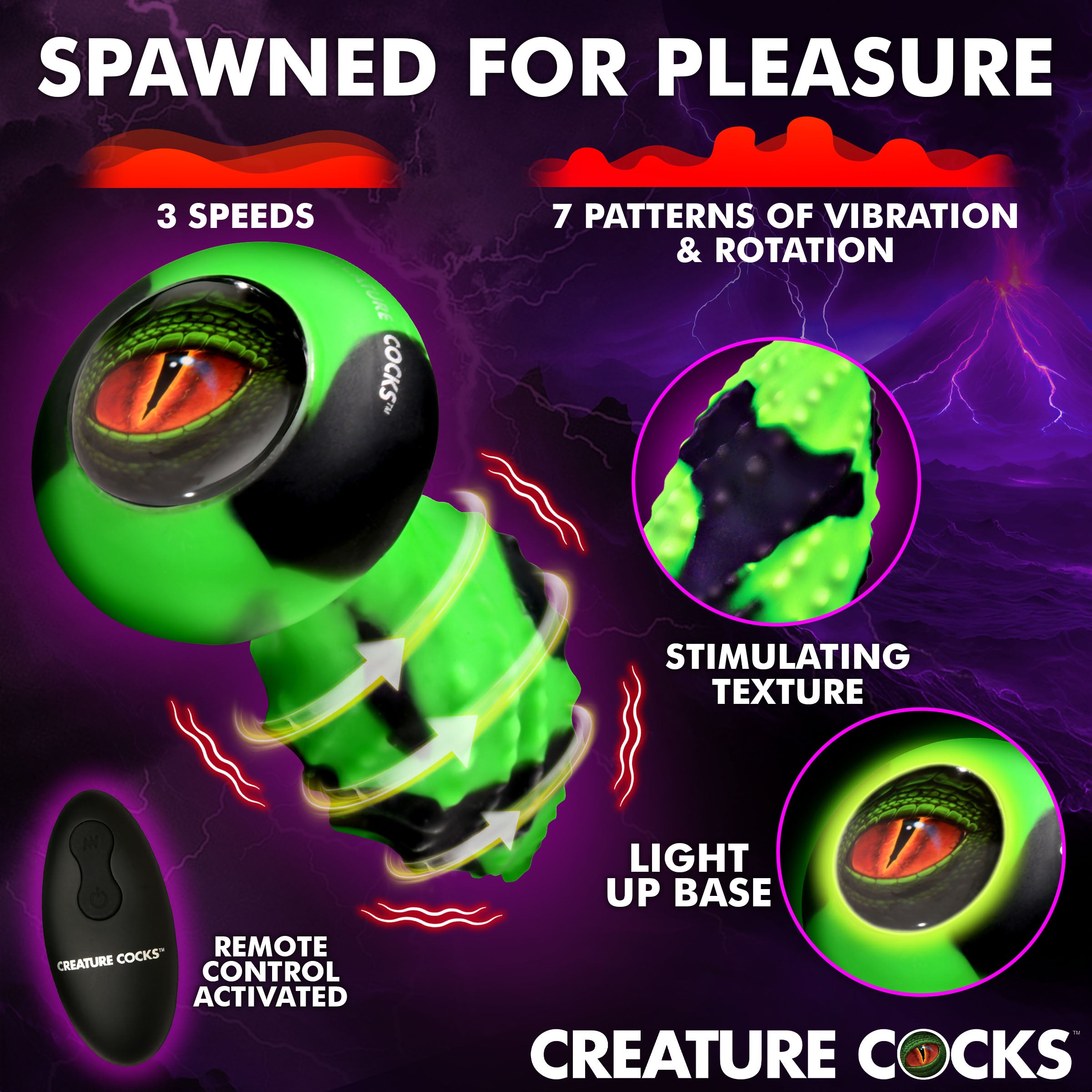 Creature Cocks Eye of the Spawn Vibrating & Squirming Silicone Butt Plug Green